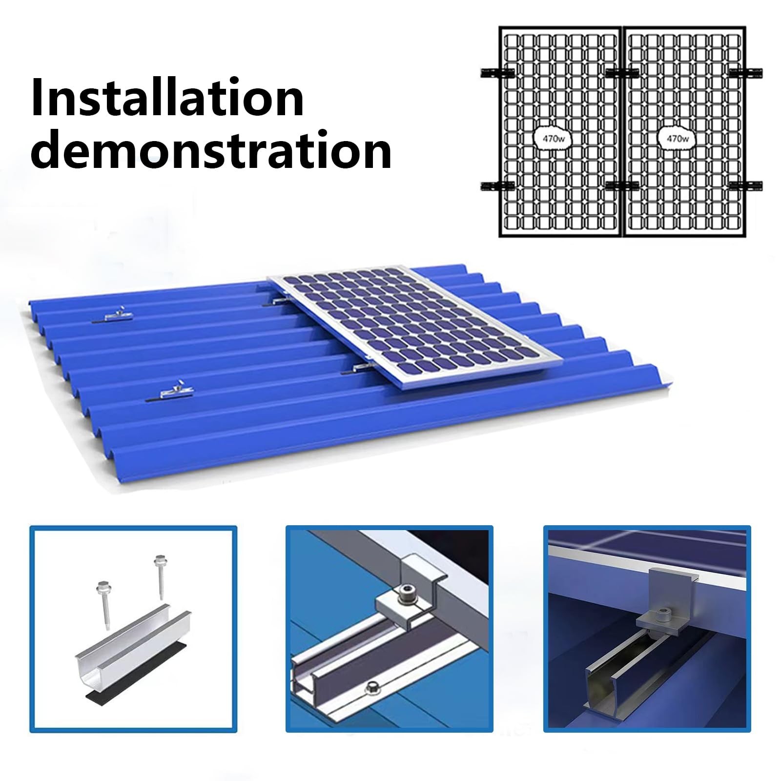 Solar Panel Bracket Kit, 6 Pcs Aluminium Mounting Rail 120mm, Solar Panel Mou...
