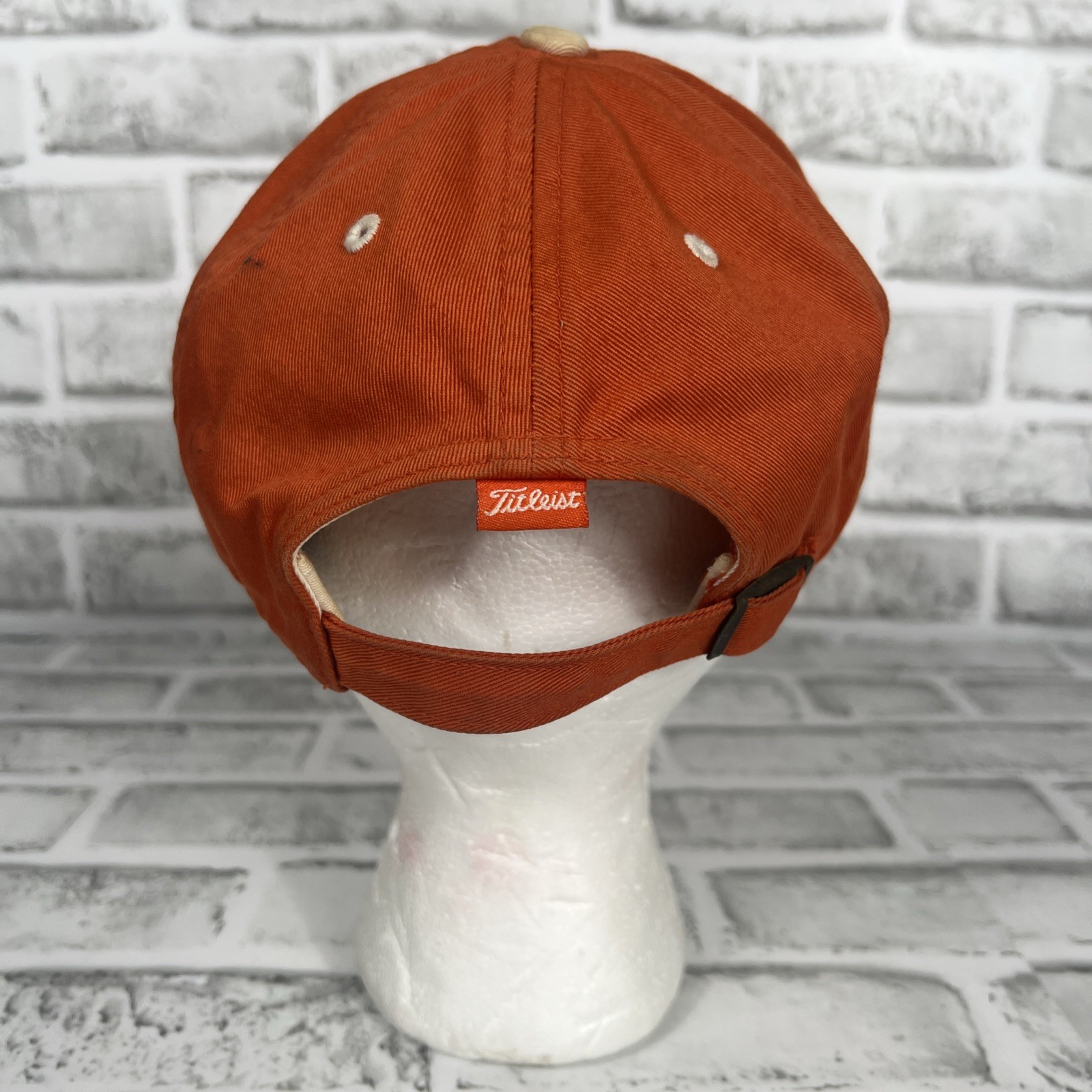 Titleist Since 1992 Script Embroidered on Orange Hat Adjustable Strap Buckle