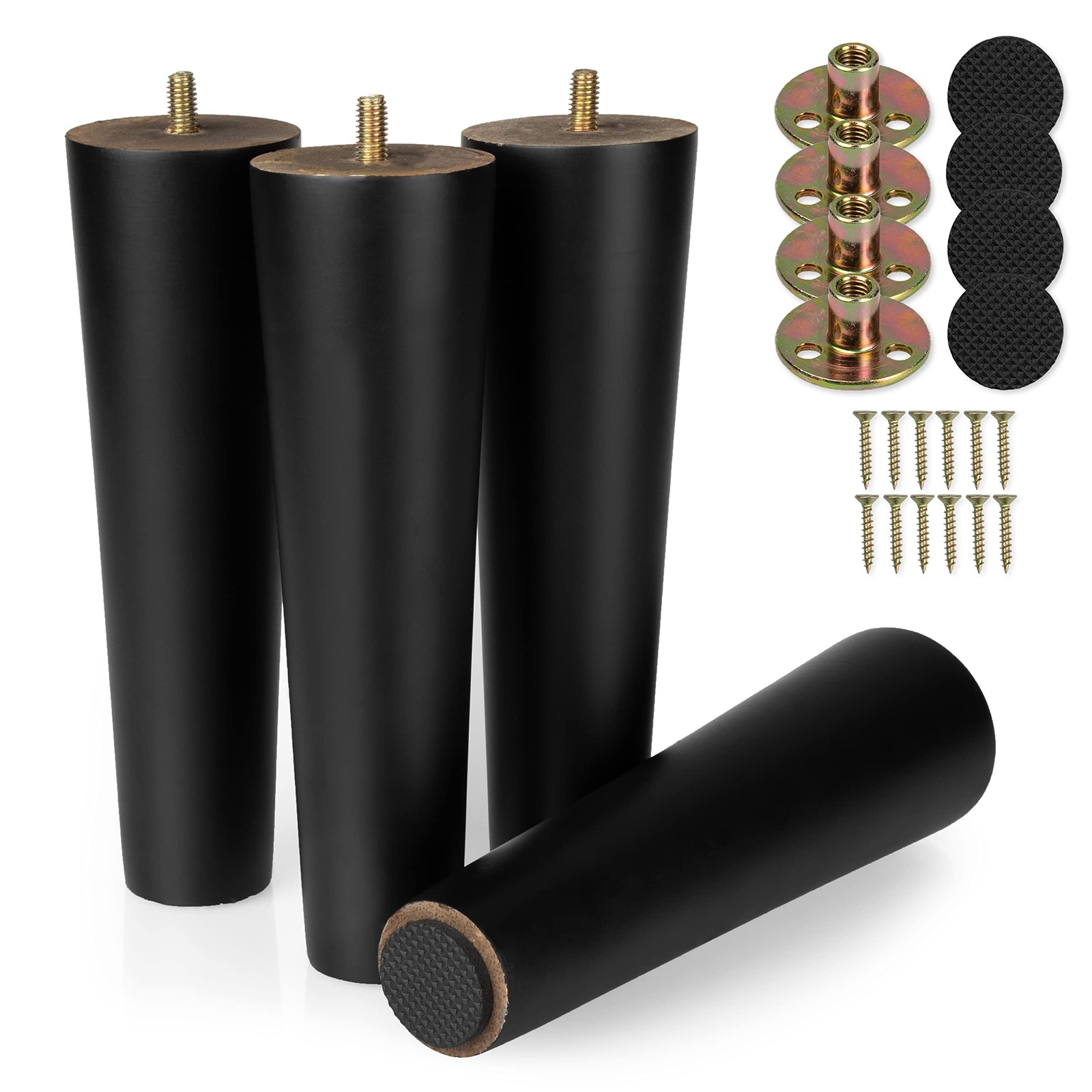Ilyapa Wooden Furniture Feet - Set of 4 Black 8 Inch Tapered Replacement Leg