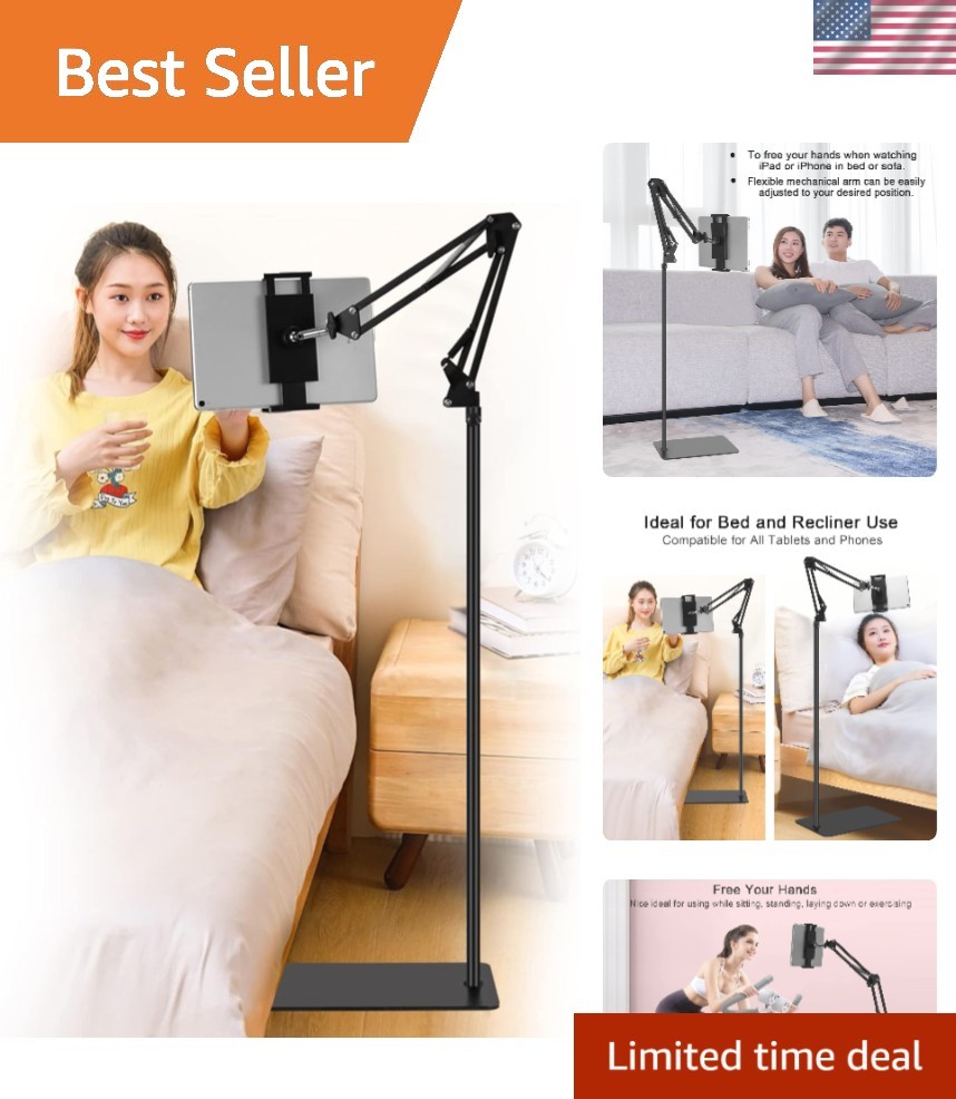 Tablet Floor Stand, Adjustable Universal 360-degree Rotatable Metal Tablet Ho...