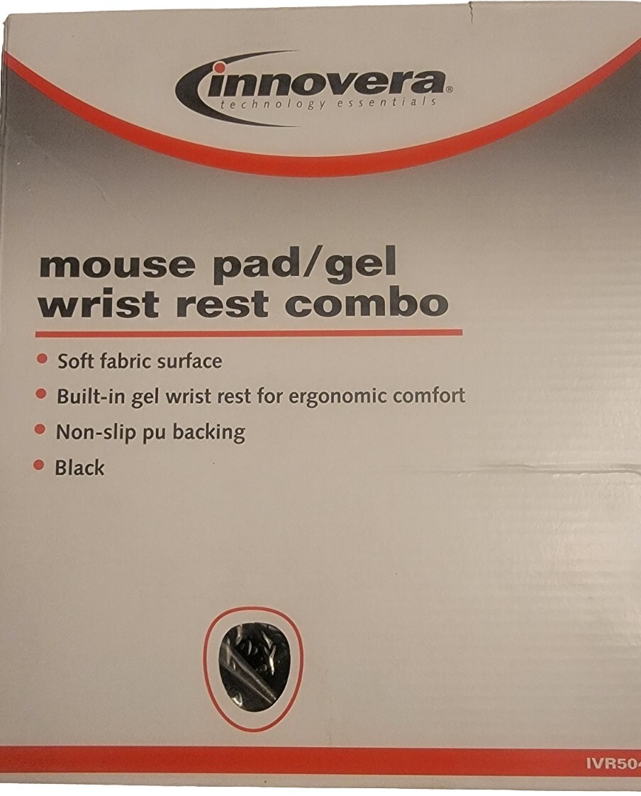Innovera 50448 10.23" x 8.85" x 1" Non-Skid Mousepad w/ Gel Wrist Pad - BLK New