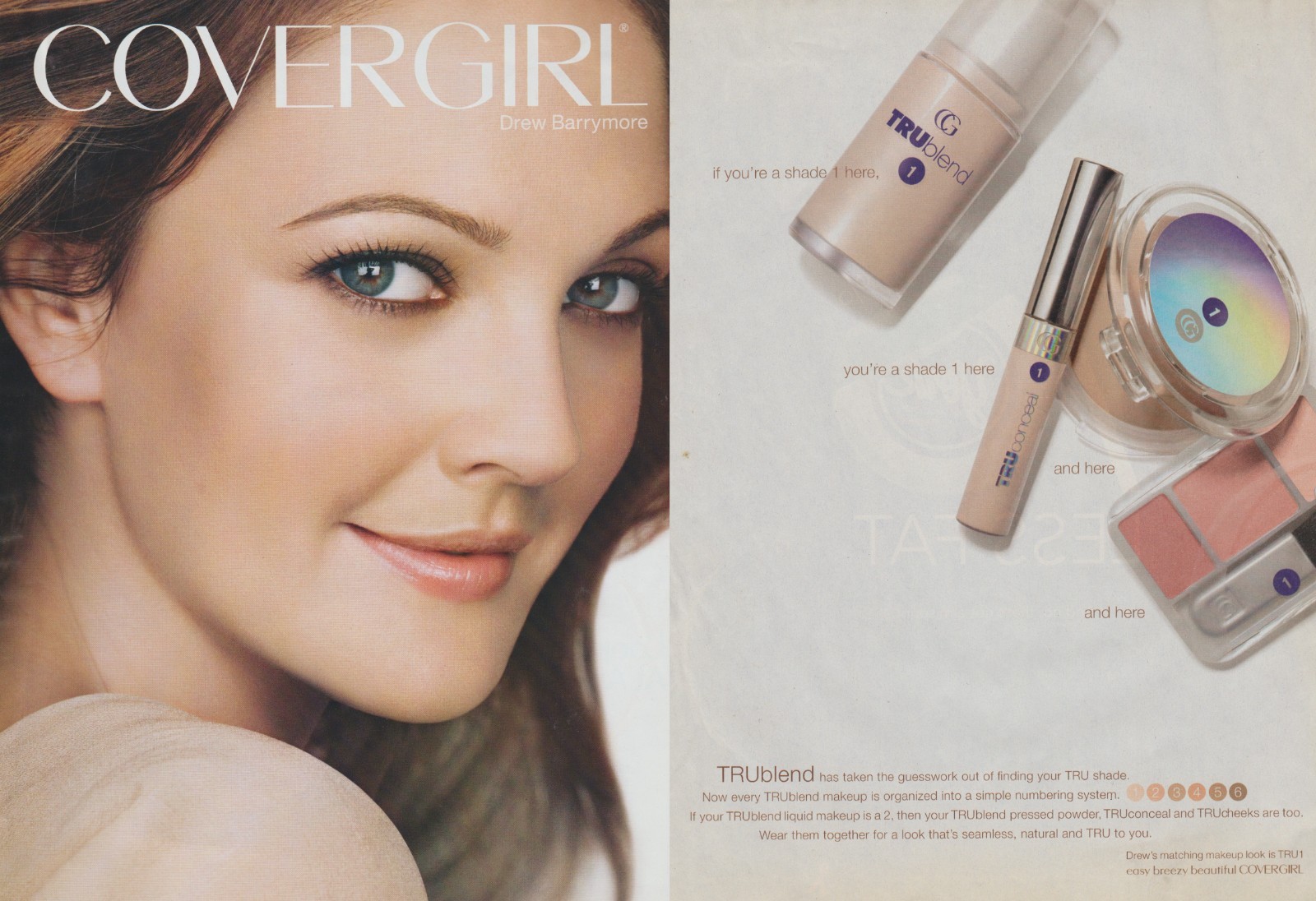 2008 Covergirl Makeup - Actress Model Drew Barrymore - 2 Page Print Ad Photo