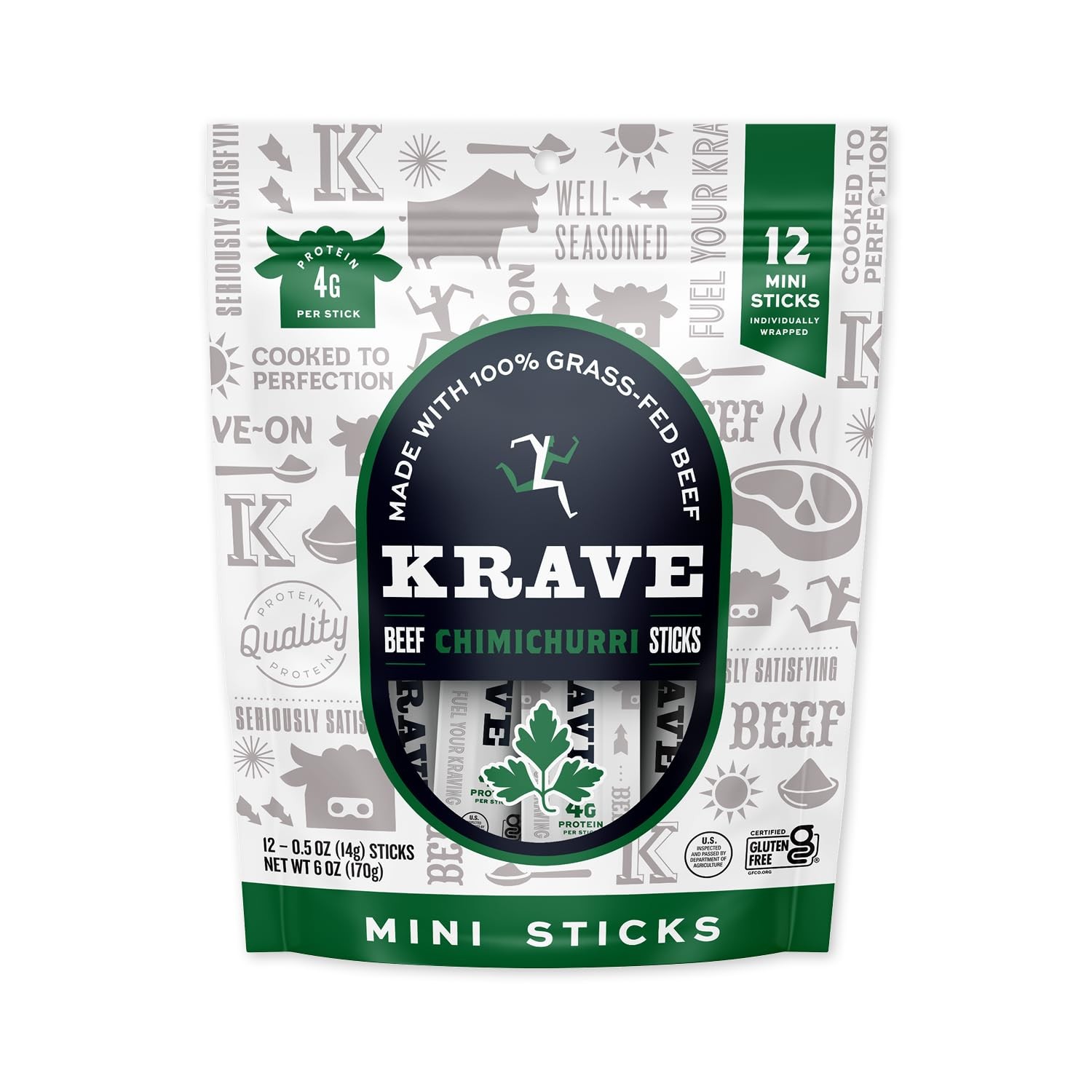 Krave, Meat Sticks Minis, Chimichurri flavor - (0.5 Ounce Sticks, Pack of 12) -