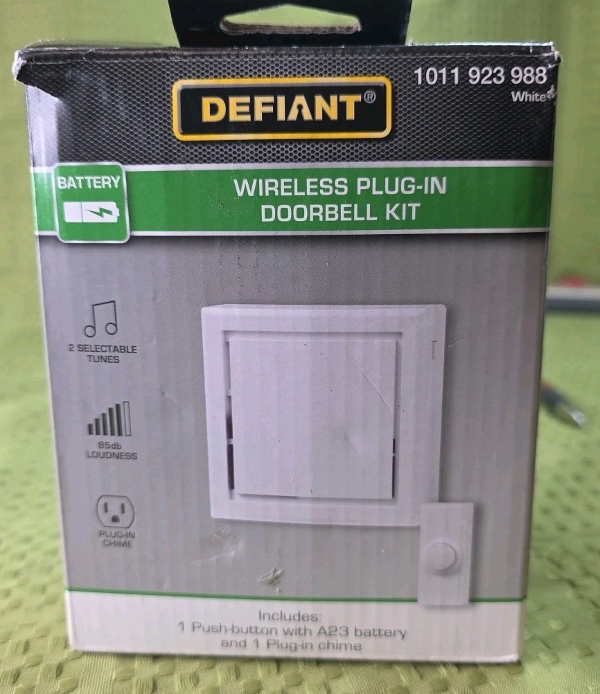 Defiant Wireless Plug-In Doorbell Kit with 1 Push Button, White