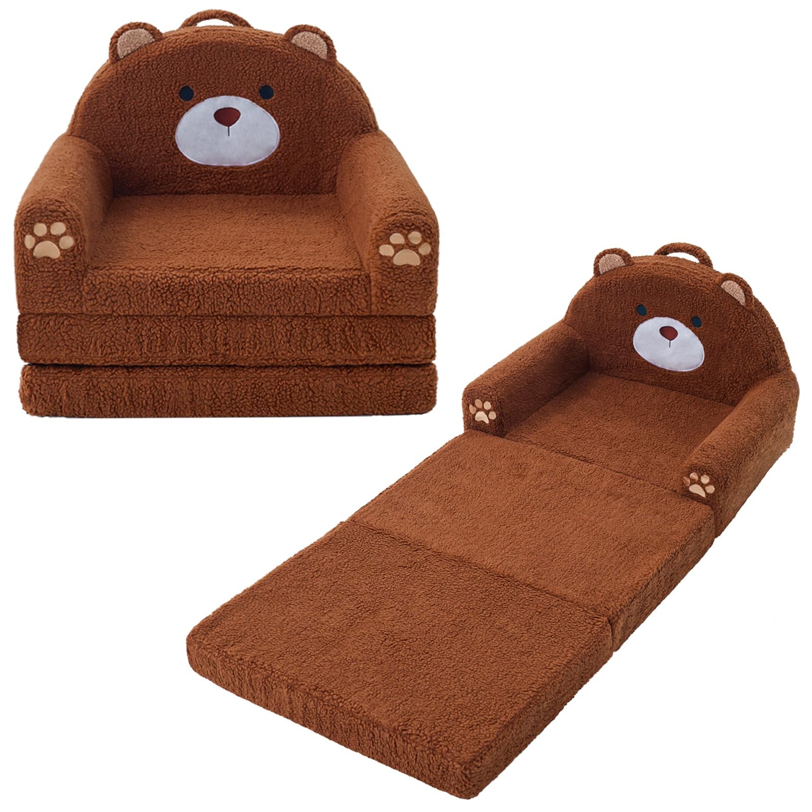 2-in-1 Foldable Couch, Soft Sherpa Fabric with Washable Cover, Convertible So...
