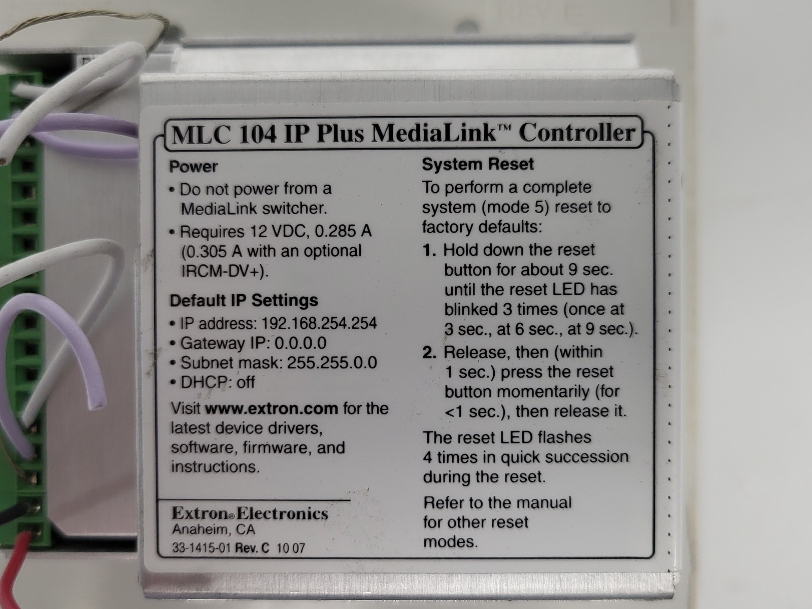 Extron MLC 104 IP Plus MediaLink Controller Ethernet Control Wall Mount