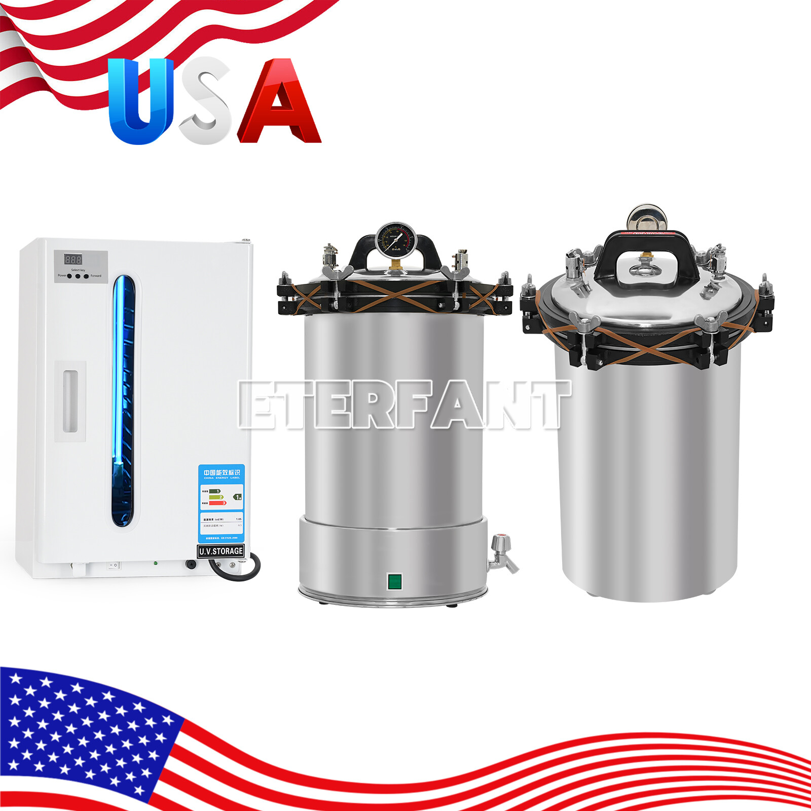 ETERFANT 24L Stainless Steel Steam Sterilizer/27L Medical Surgical UV Sterilizer