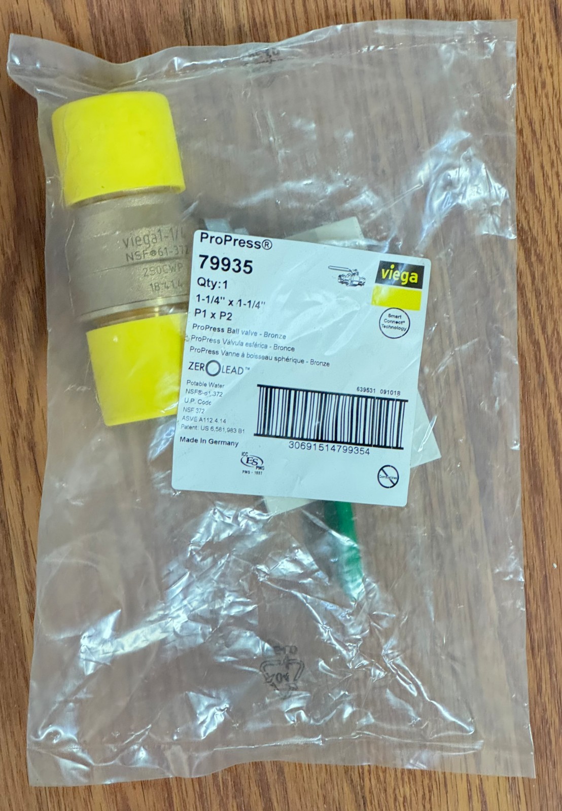 NEW Sealed Viega 79935 ProPress Bronze Ball Valve 1-1/4" x 1-1/4" P1 x P2 ~Fr.Sh