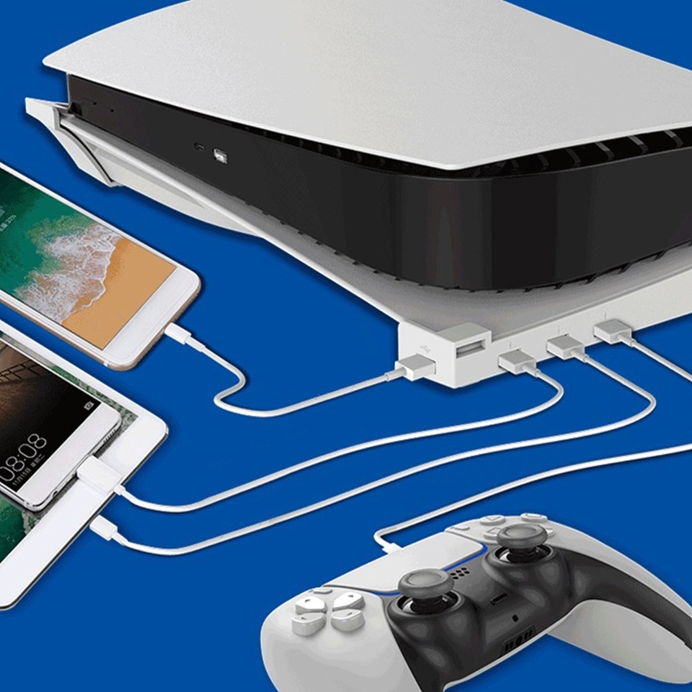 ABS Game Host Rack Storage Horizontal Bracket Stand w/4 Port USB for PS5 Console