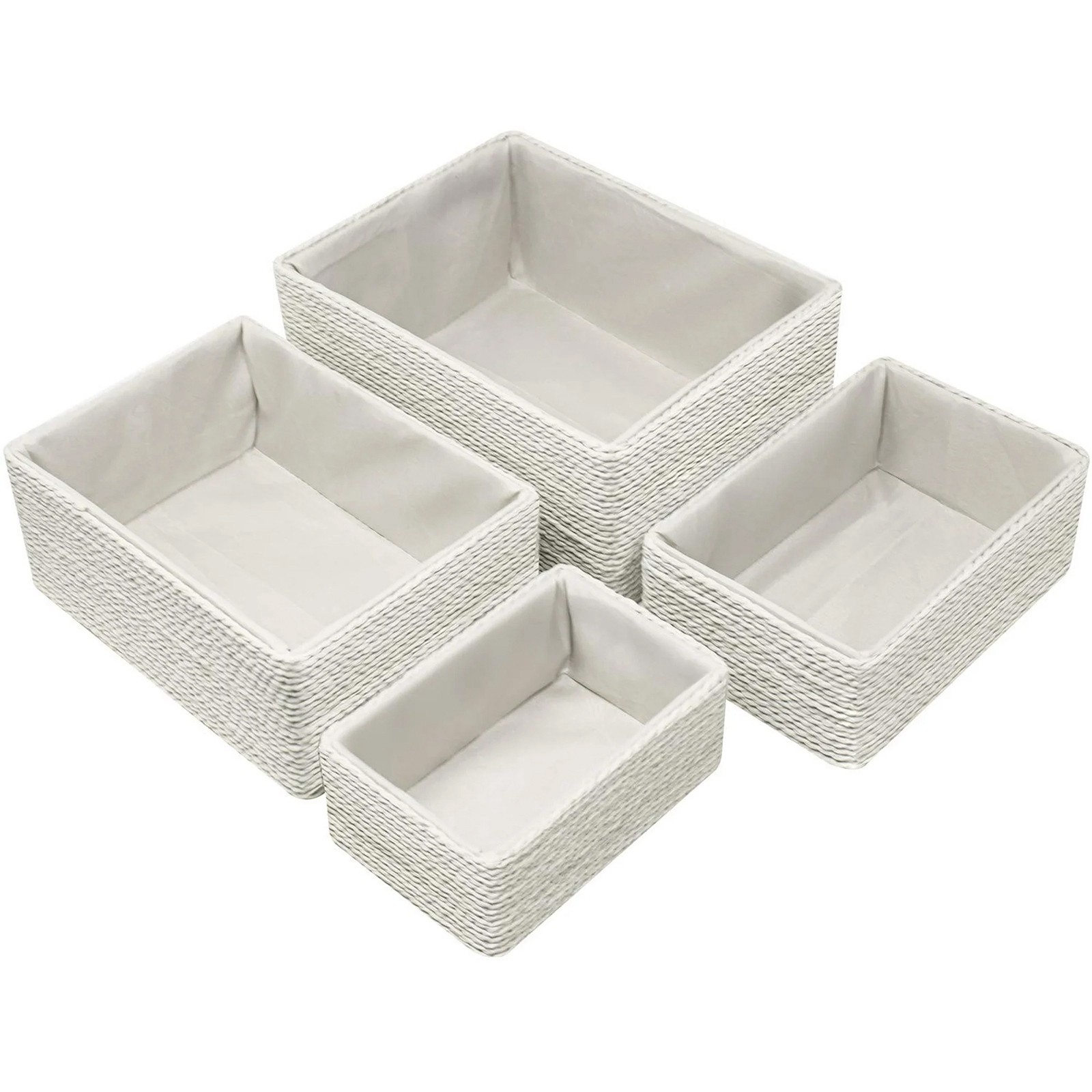 Storage Baskets 4-Piece Set - Stackable Woven Basket  Rope Bin Boxes for1763