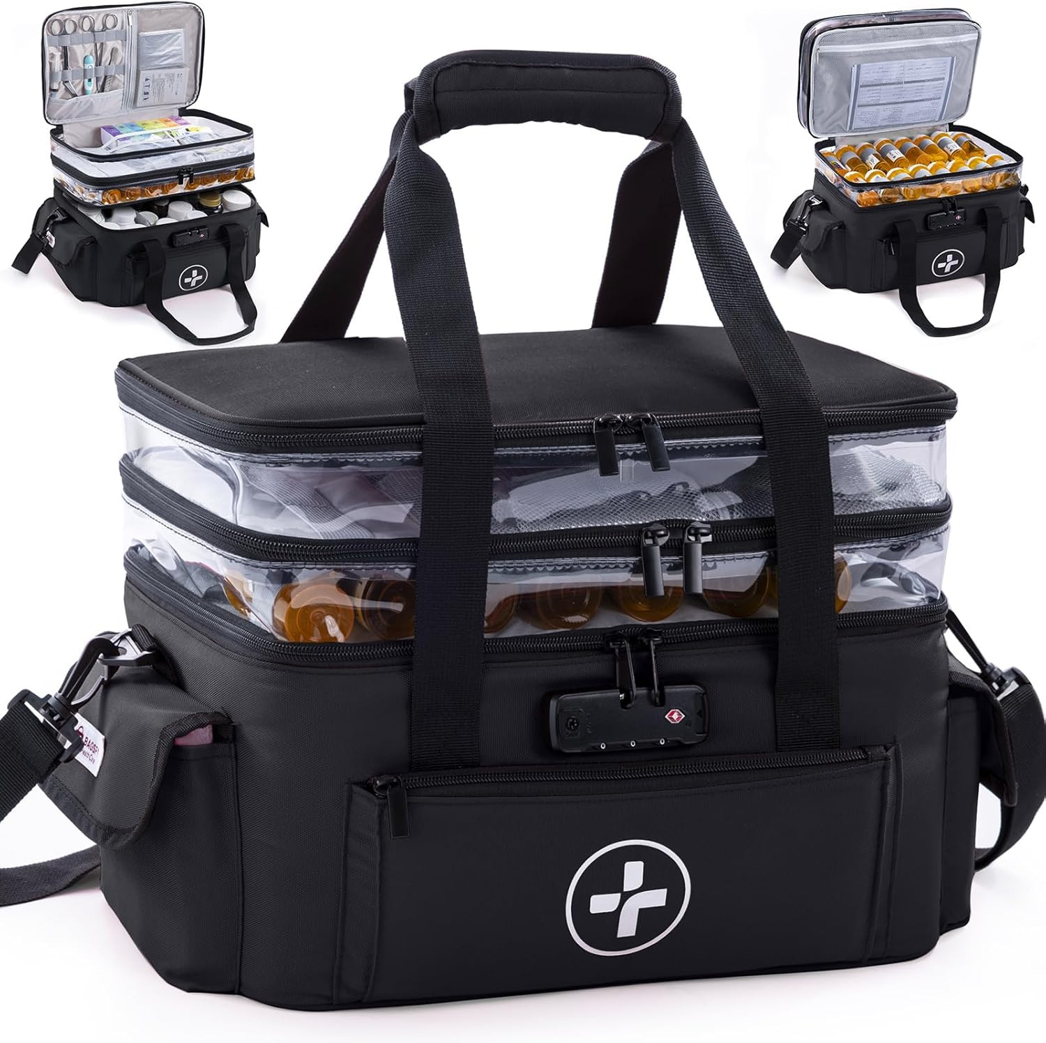 3-Tier Medicine Organizer with Lock - Large Travel Prescription Storage Case