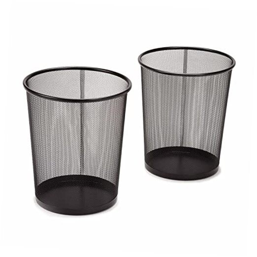 2-Pack Steel Mesh Round Trashcan Wastebasket for Trash or 6 Gallon Black