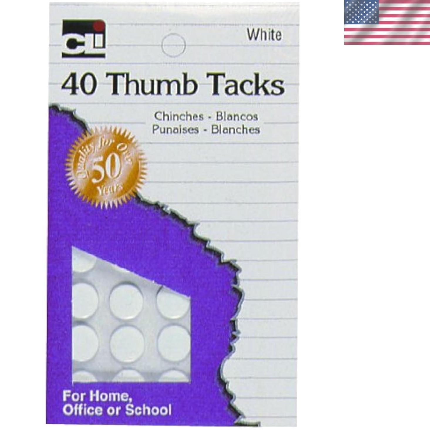 Craft-Ready Rust-Resistant White Thumb Tacks - 40-Piece Pack in Elegant Finish