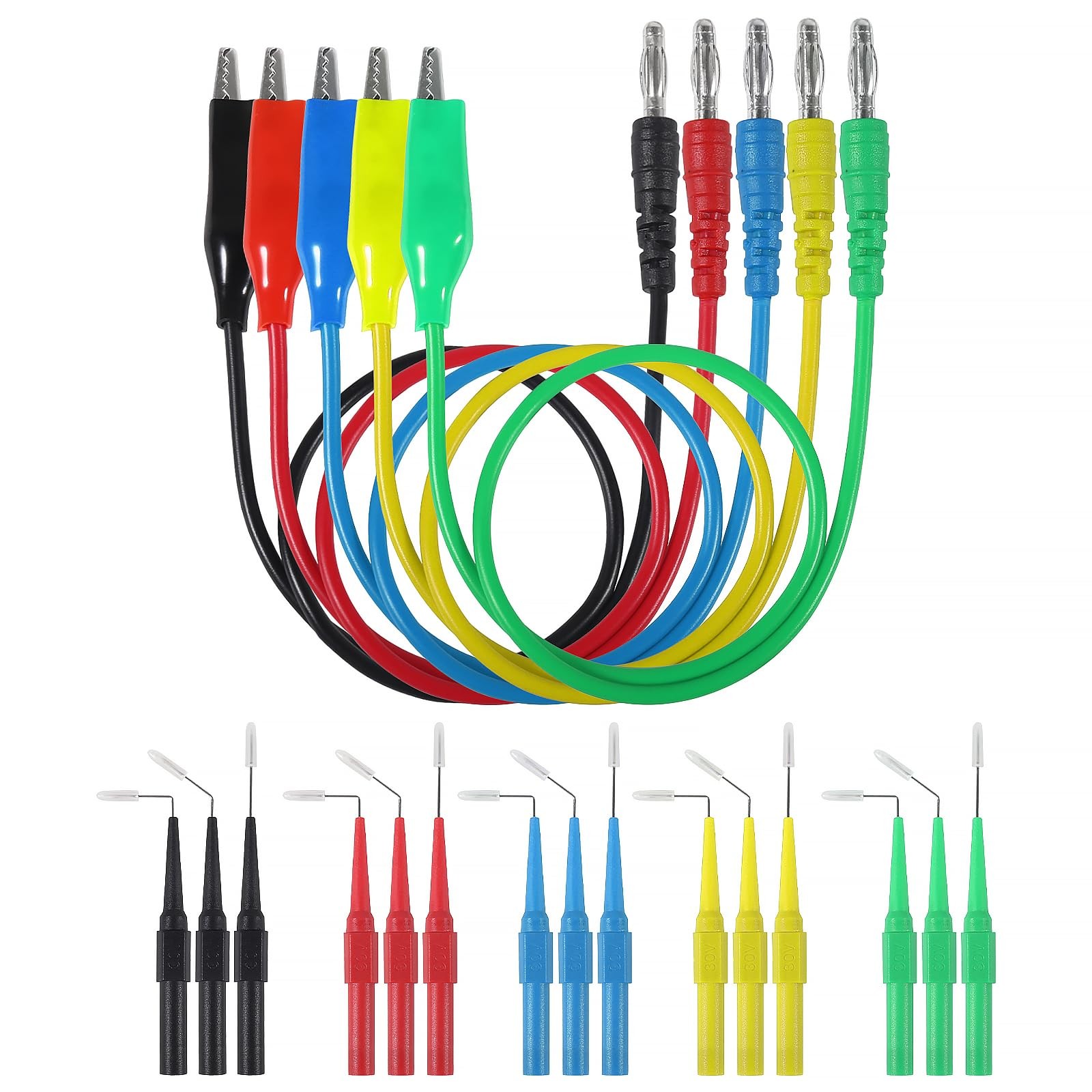 20pcs Test Lead Kit Alligator Clip to 4mm Banana Plug Test Probe Back Probes ...