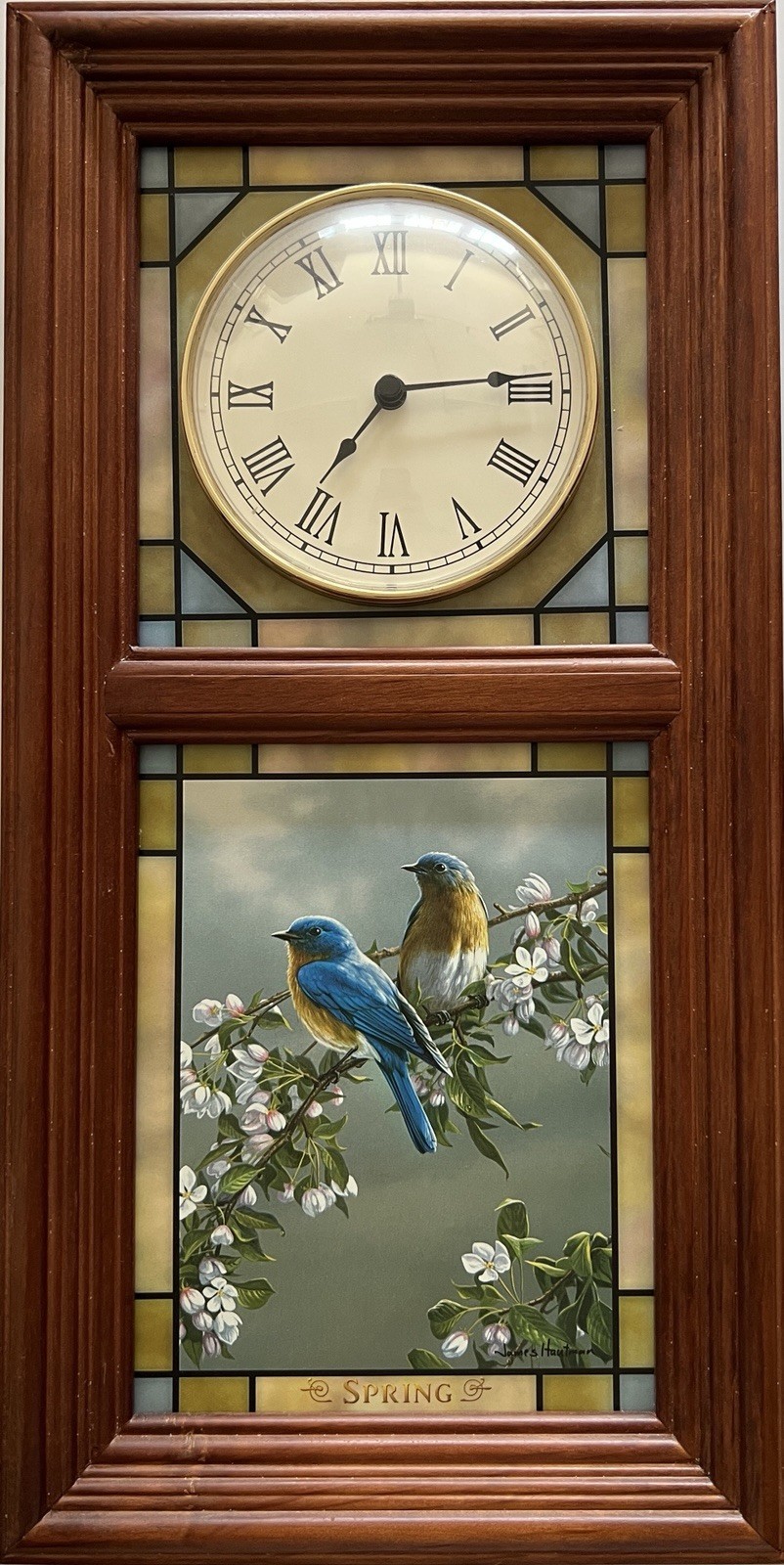 Songbirds Of The Season Clock Lighted Danbury Stained Glass 4 Seasons Complete