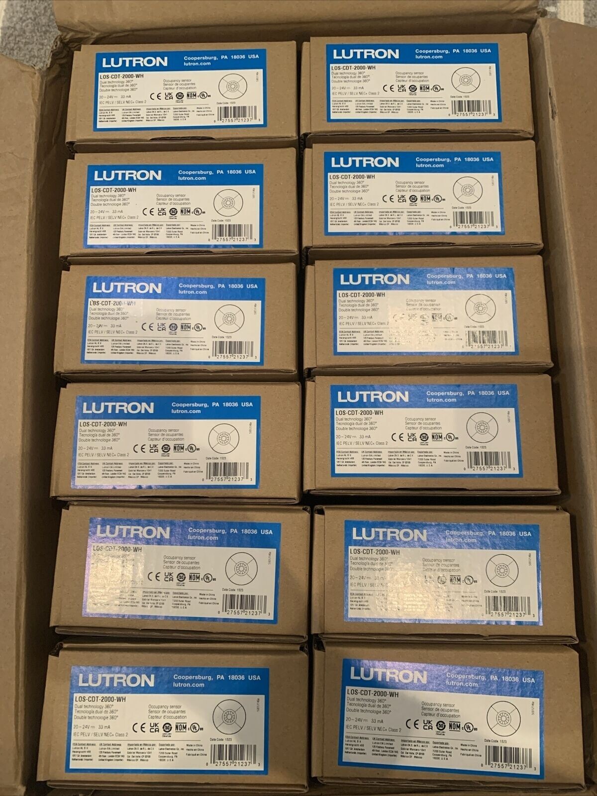 Lutron LOS-CDT-2000-WH Sensor Dual Tech Self Adaptive 2000 Sqft NIB- Price Each