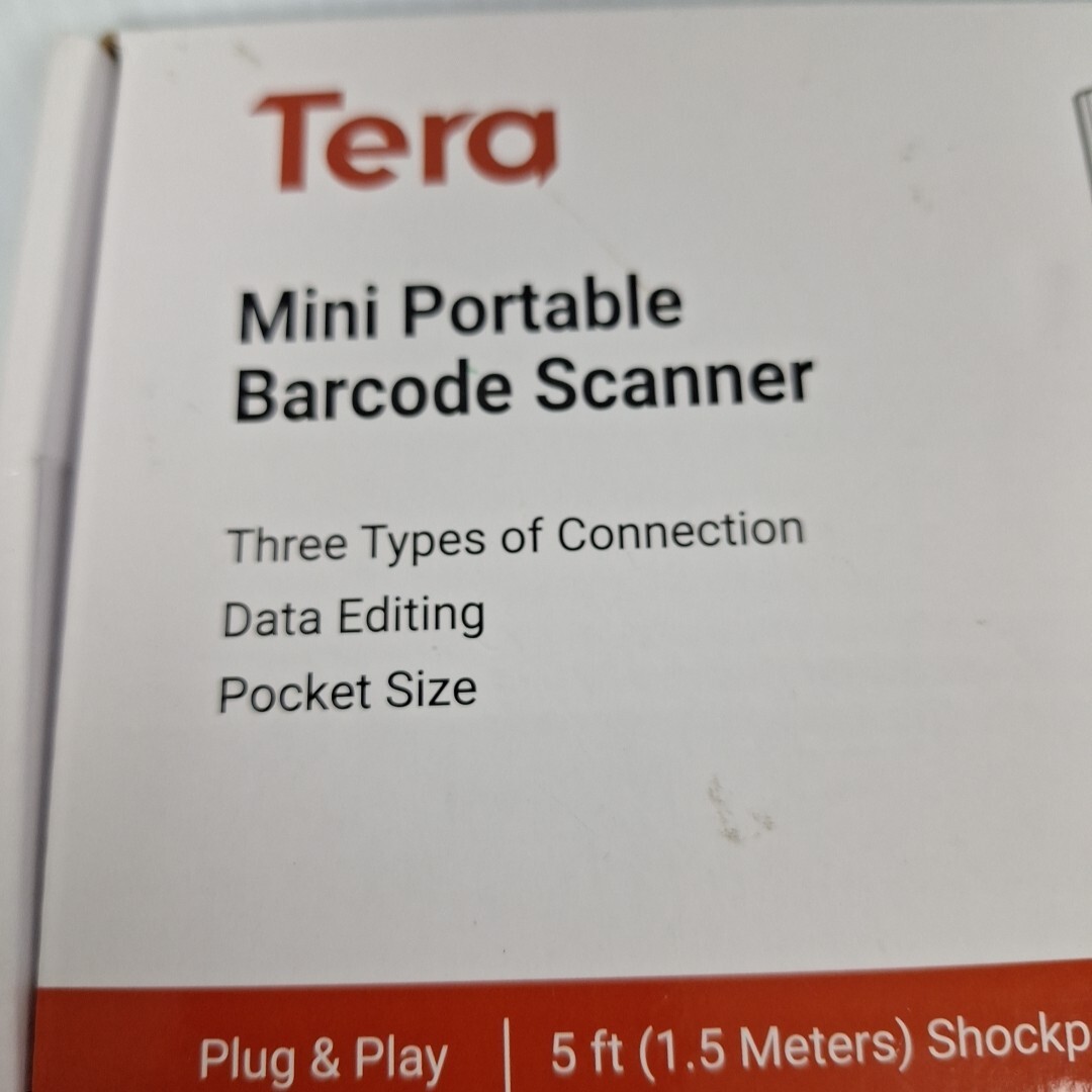 Tera Model 1200 Mini Portable Barcode Scanner - USB, Plug & Play, Dongle, Manual