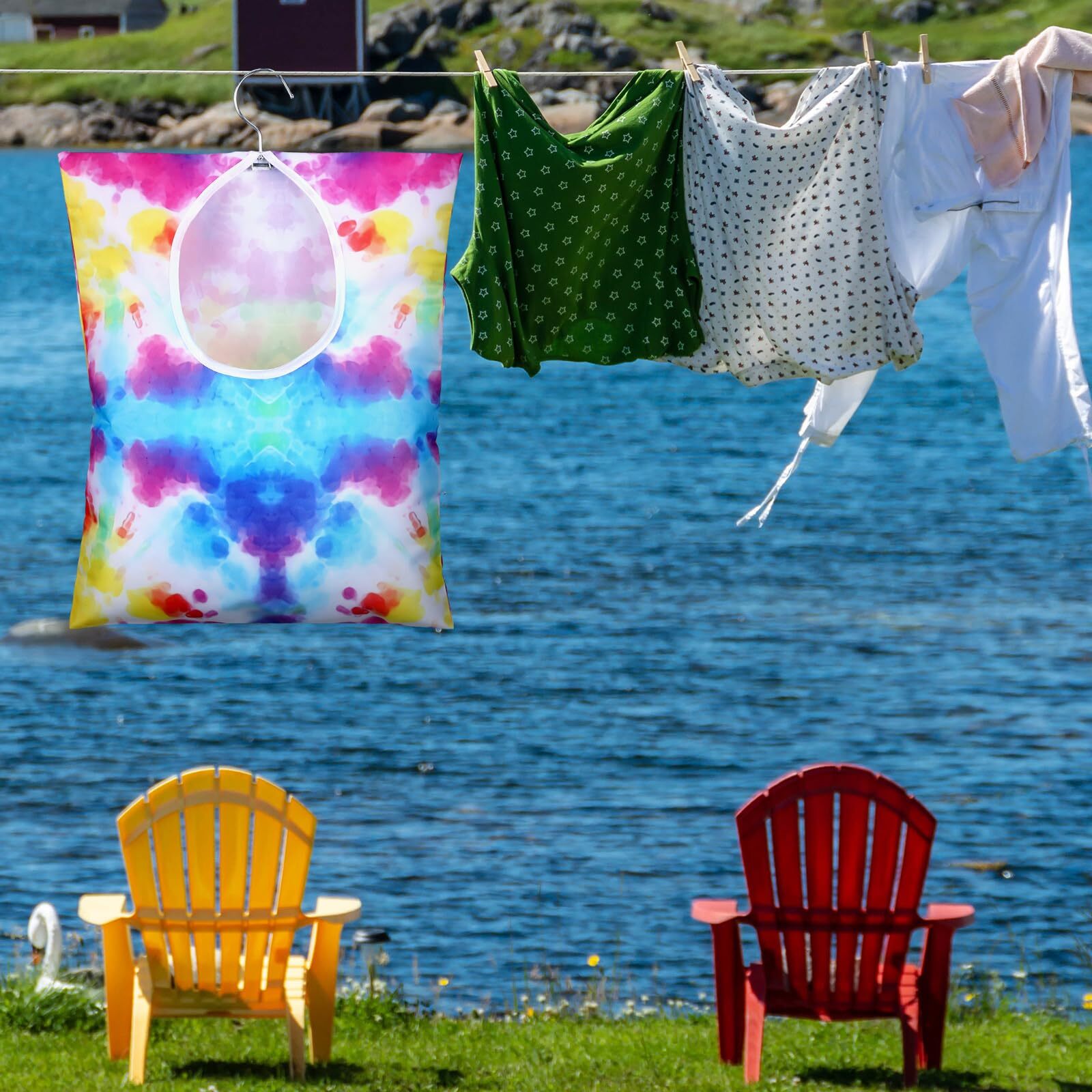 2 Pcs Clothespin Bag with Hanging Hook 15 x11" Summer Laundry Clothes Pin