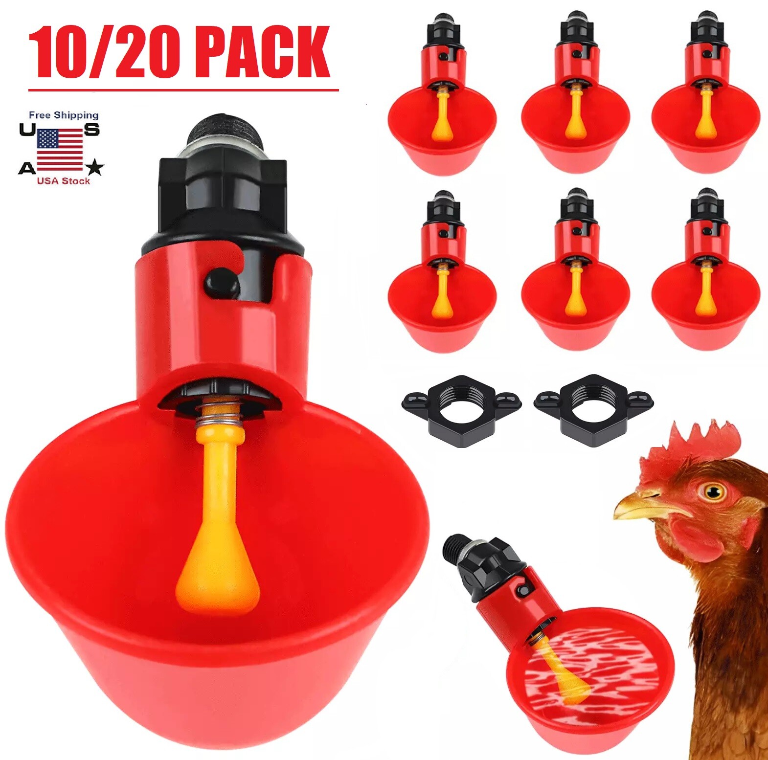 20× Poultry Water Drinking Cups Feeder Chicken Hen Plastic Automatic Drinker USA