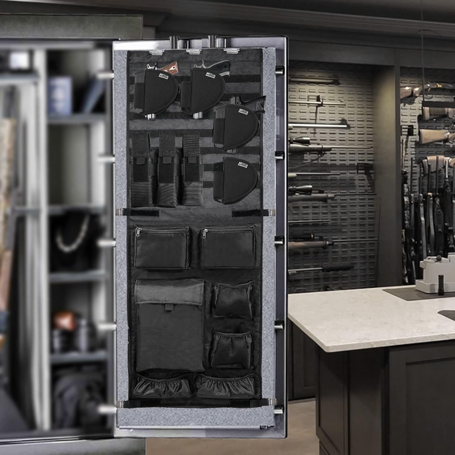 Gun Safe Door Organizer,Molle Gun Safe Door Panel Organizer with Pistol Holder