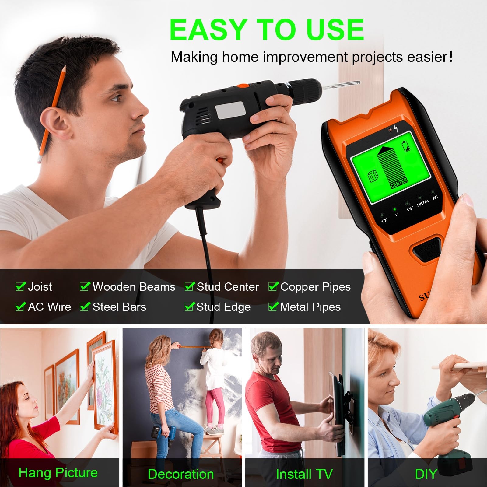 Stud Finder Wall Scanner - 5 in 1 Electronic Stud Detector with Upgraded Smar...