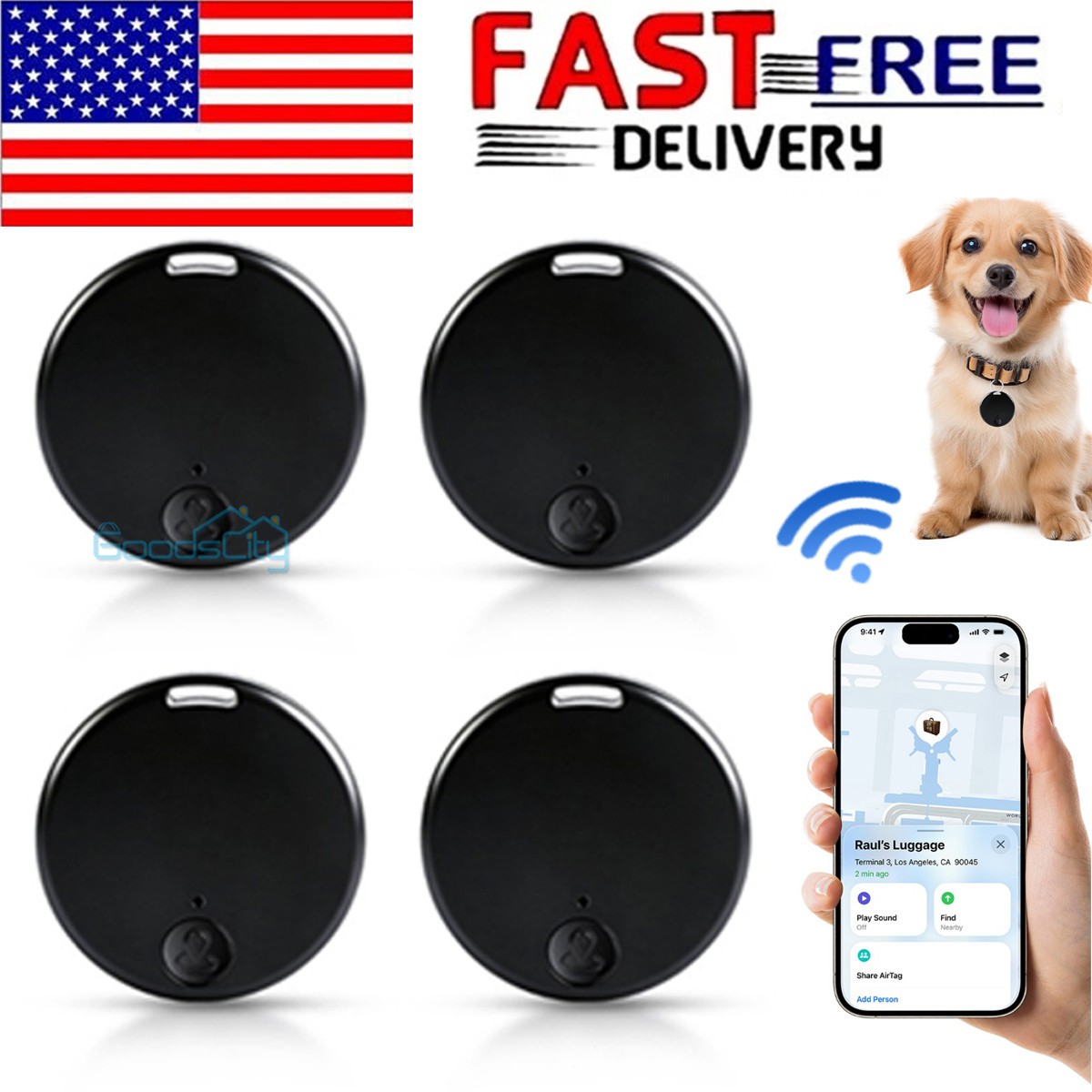 For IOS Android 4Pcs Bluetooth GPS Smart Tag Air Key Pet Finder Tracker Locator