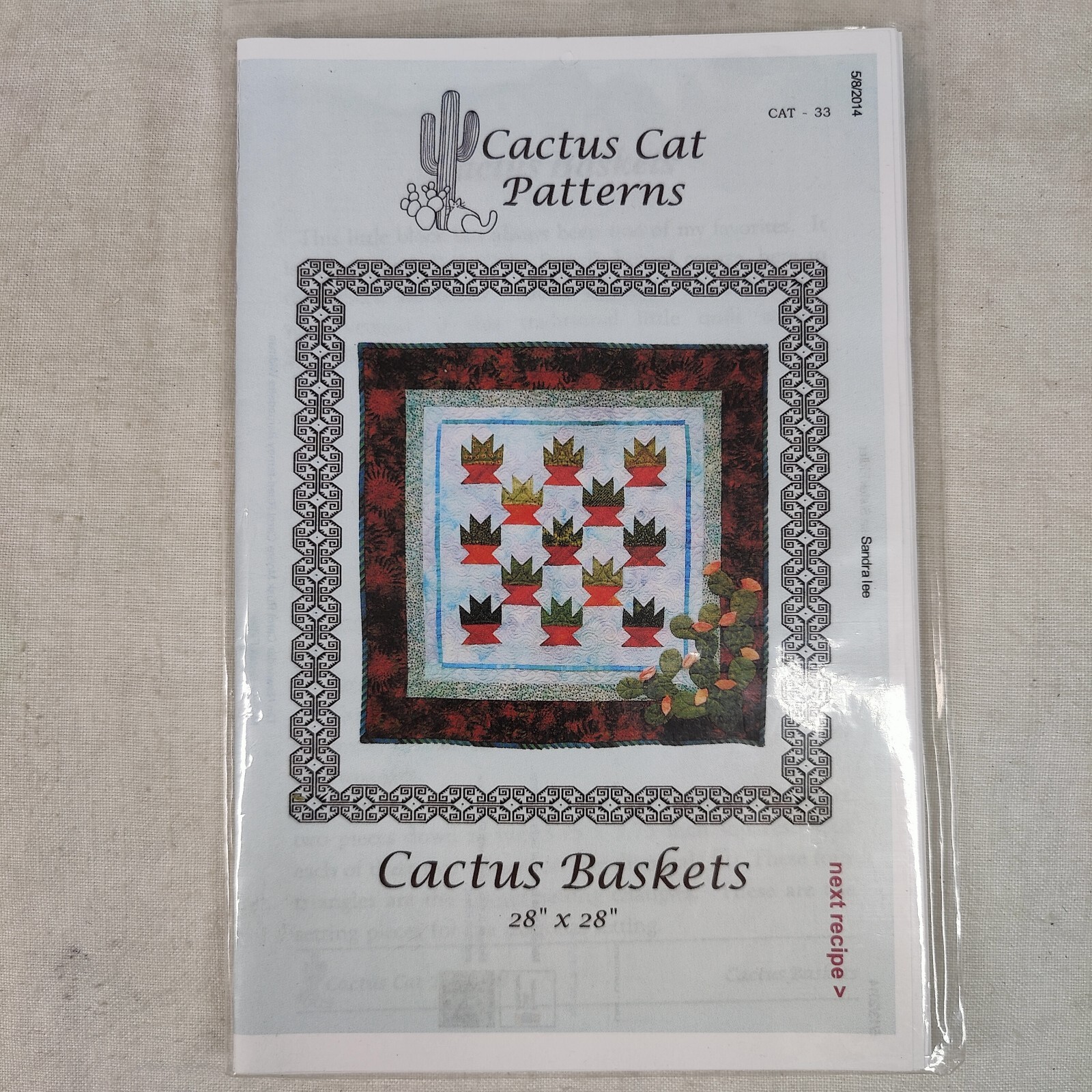 CACTUS BASKETS Prickly Pear Southwestern Desert Wall Quilt Template 28" x 28"