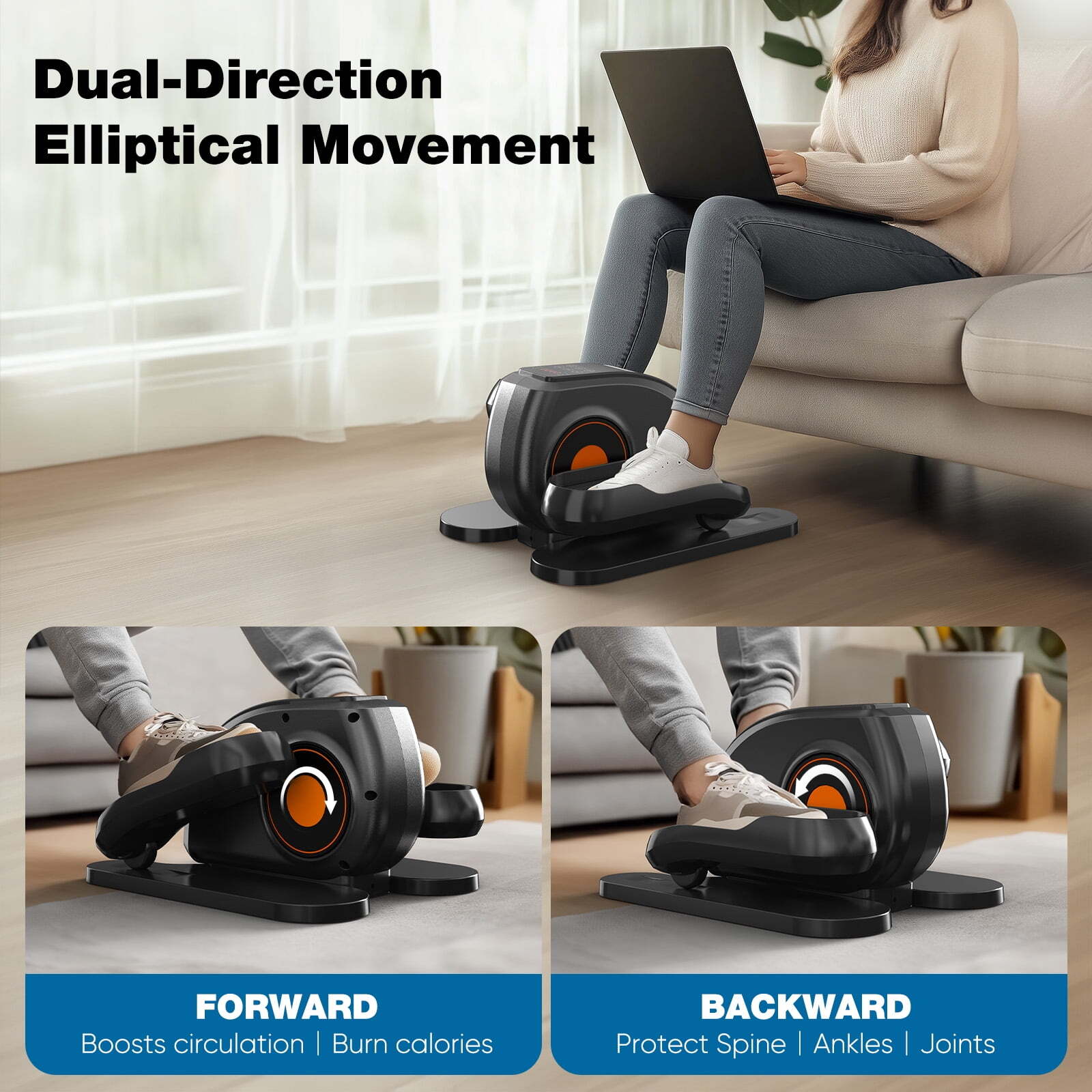HOMEFLA Under-Desk Elliptical Machine Portable Pedal Exerciser Adjustable Speed