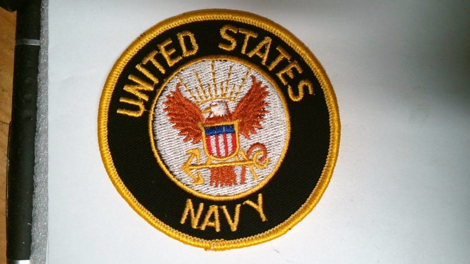 MILITARY PATCH SEW ON OLDER UNITED STATES NAVY 3 INCHES ROUND EAGLE EMBLEM
