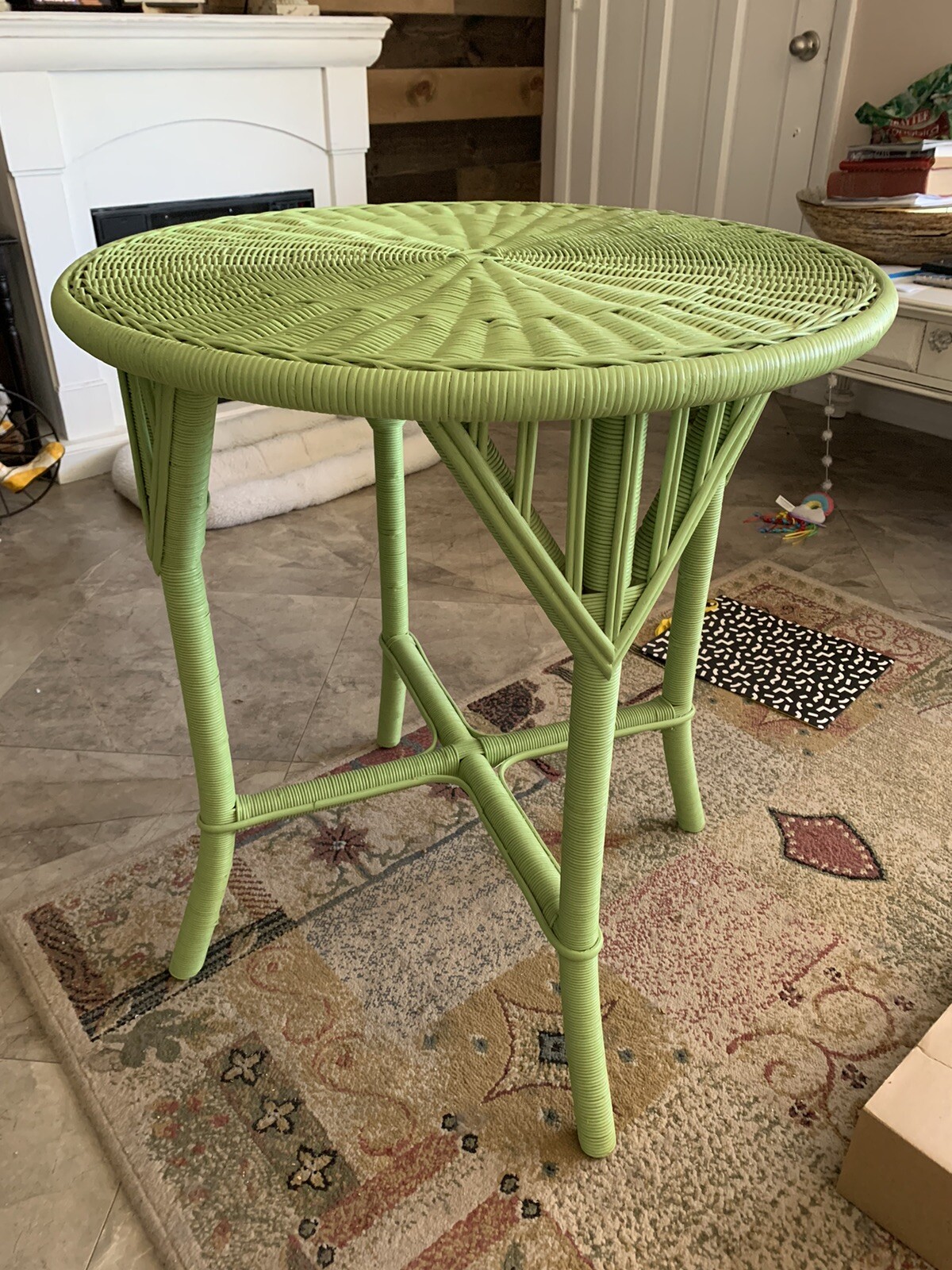 Maine Cottage Furniture Green Wicker Round Accent Side End Table Shabby Boho