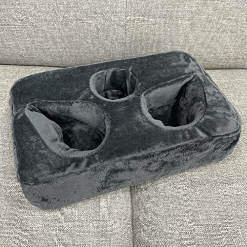 Couch Cup Holder Pillow, Couch Drinks Remotes Holder for Center of Couch, Gray