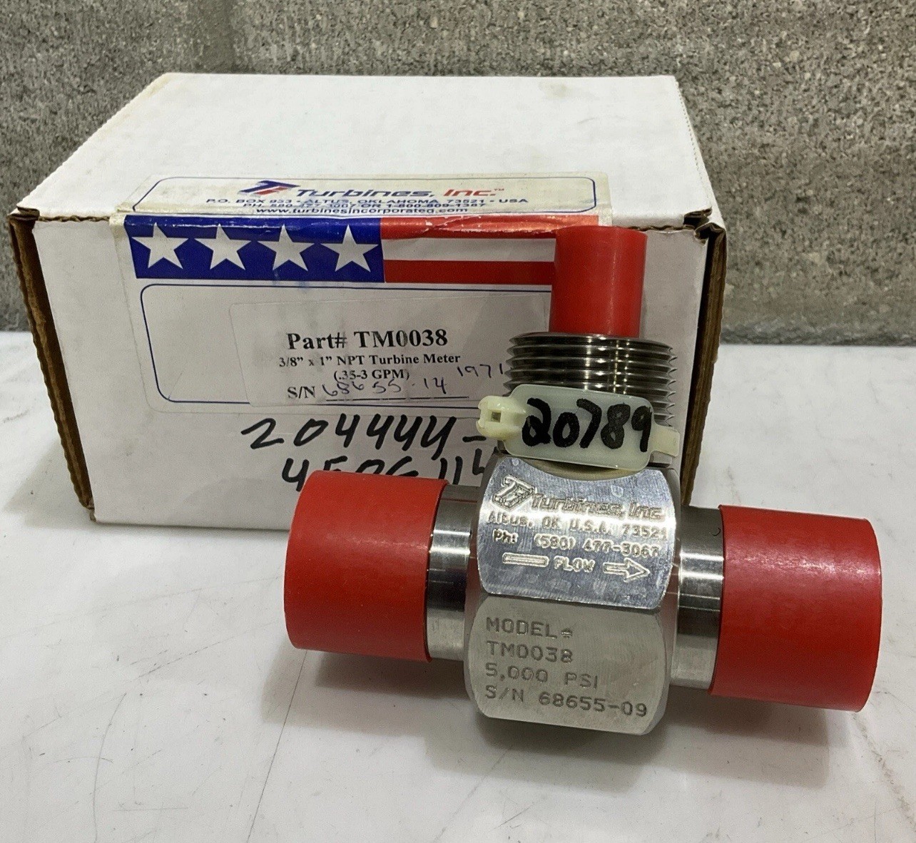 TURBINES INC TM0038 TURBINE METER  3/8" X 1" 5000PSI .35-3 GPM. NEW!    D5