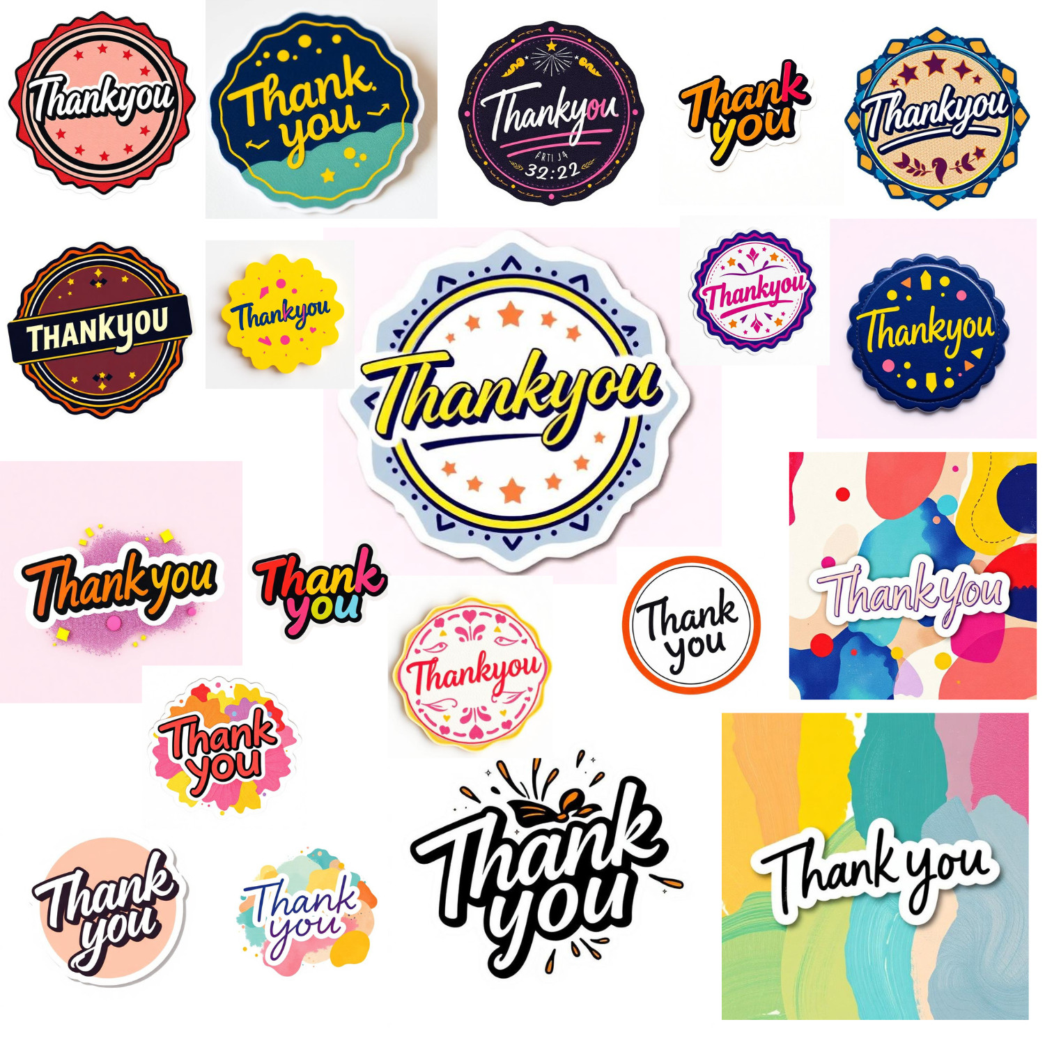 100 Bundle of Digital PDF Non Editable Thankyou  stickers Thankyou Downloadable