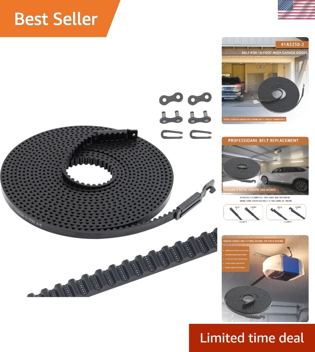 High-Quality 308-Inch Drive Replacement Belt for Quiet 10FT Garage Door Systems