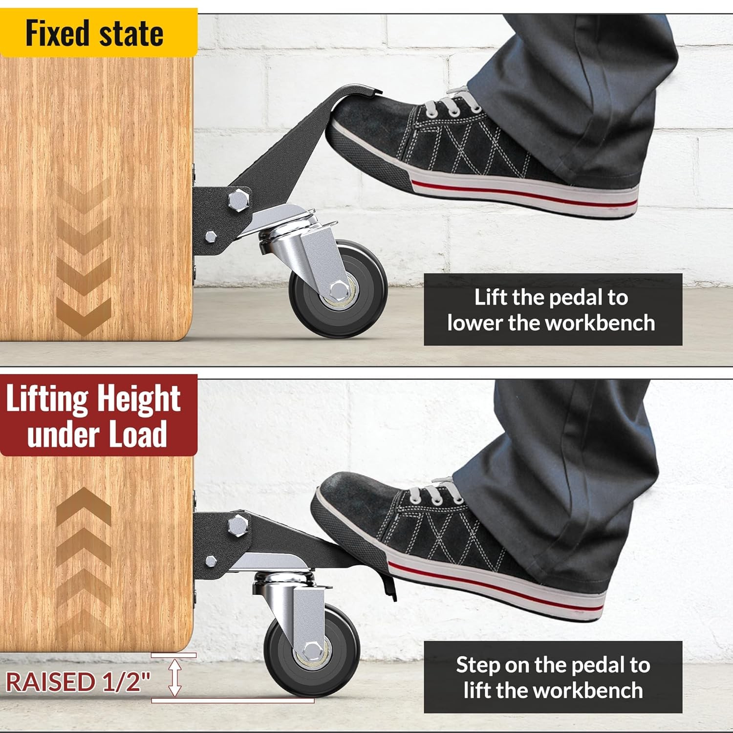 Retractable Casters w Lifting & Lowering Function Maximum Load 700 lbs 4 casters