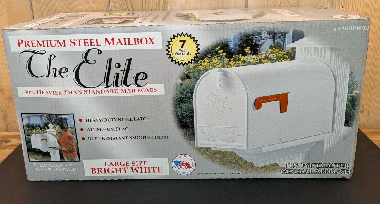 The Elite Premium Steel Mailbox Large Size Bright White New In Box