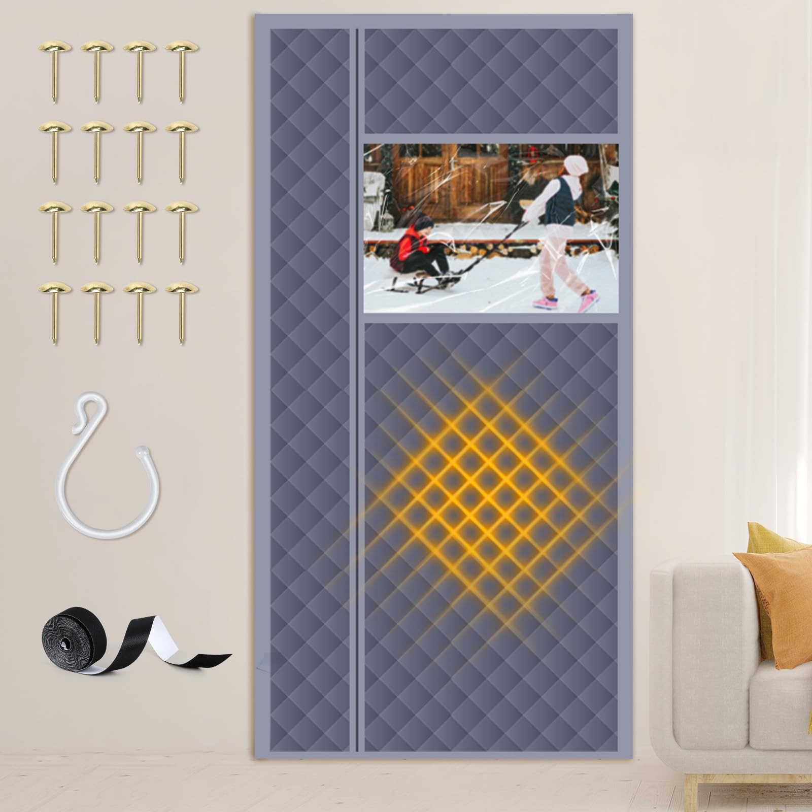 Magnetic Thermal Insulated Door Curtain, Fit Size 36 × 82 Inch, Gray