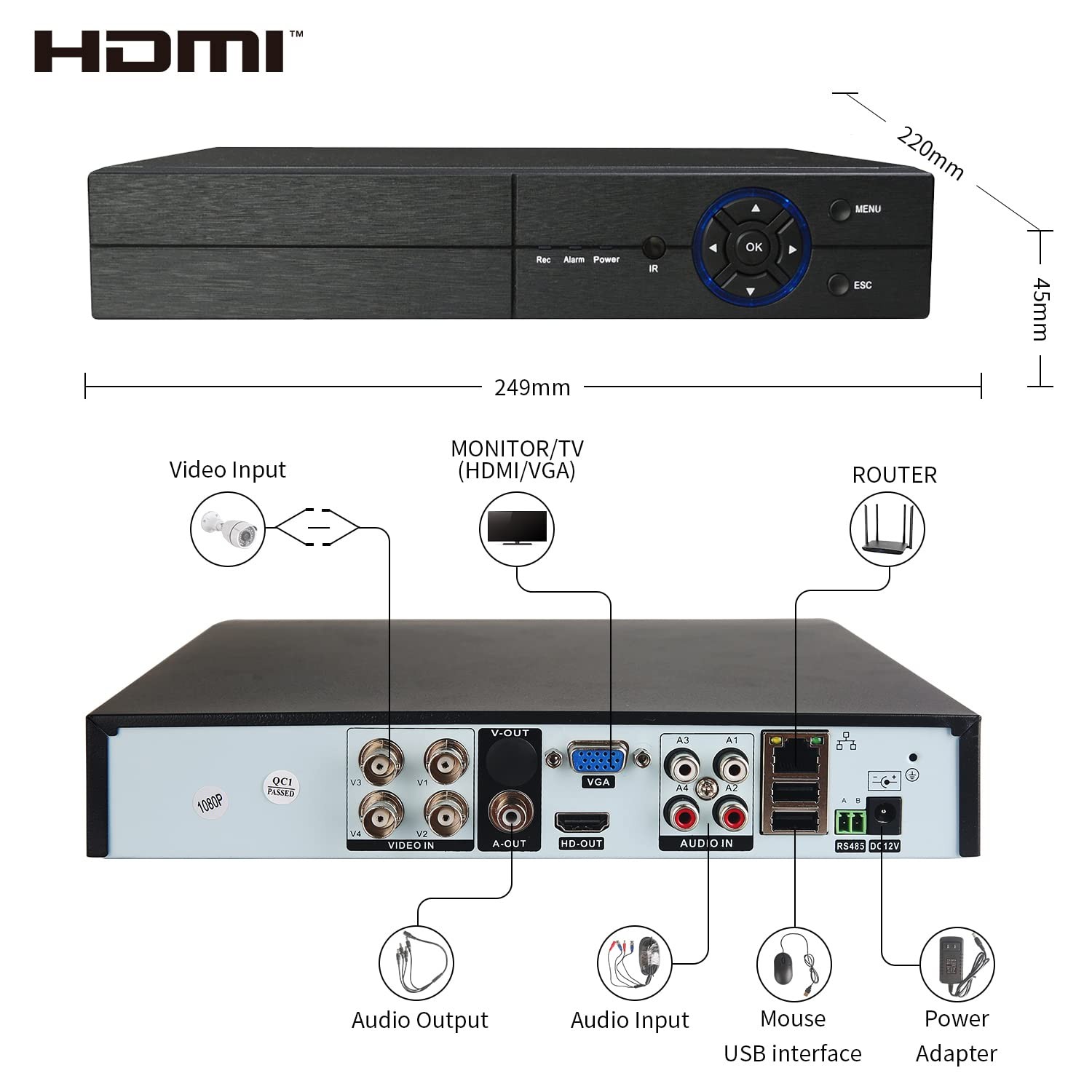 Eversecu 4 Channel Security Camera System 1080P Lite DVR and () 2.0MP