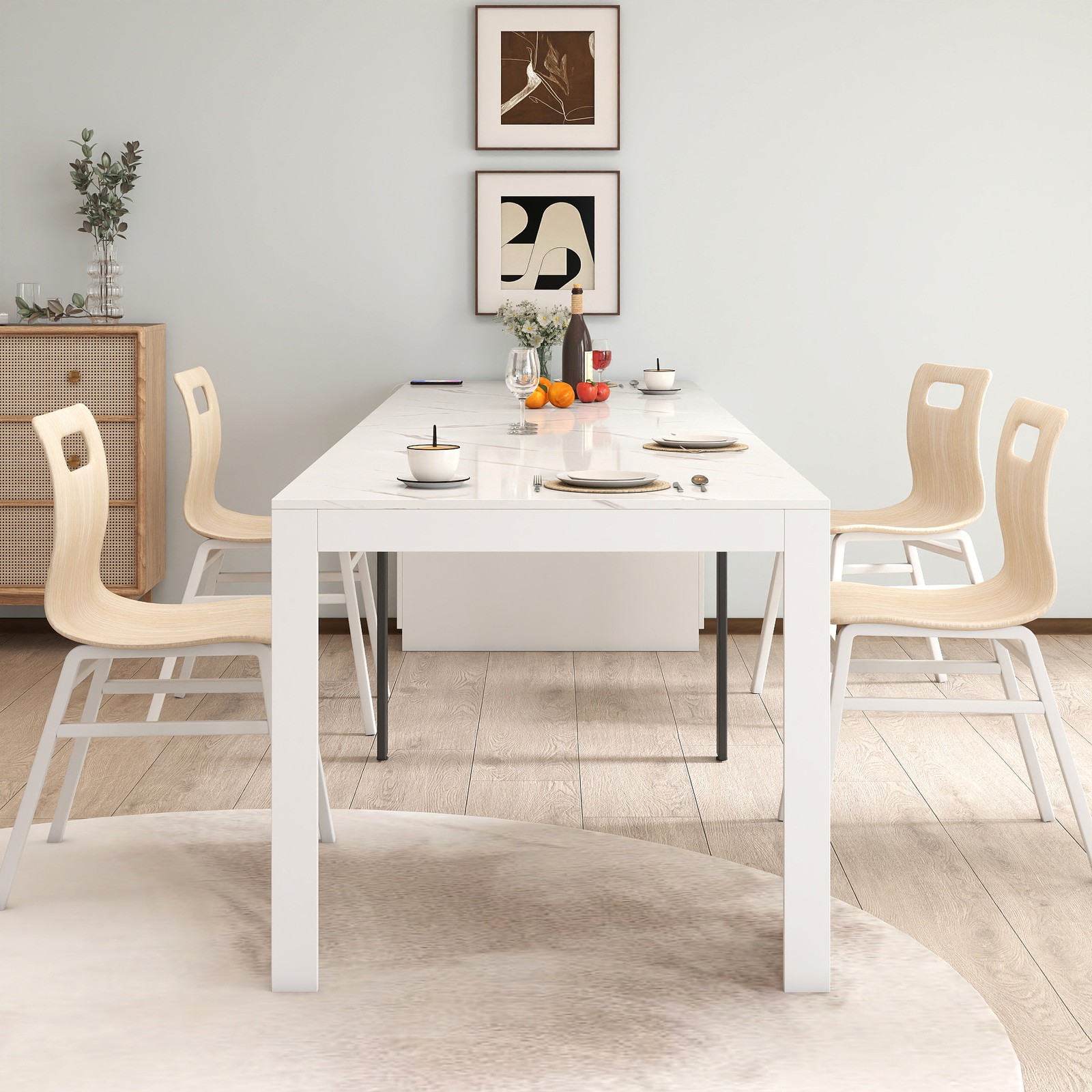 Modern Multifunctional Extendable Dining Table with Outlet, Space Saving Table