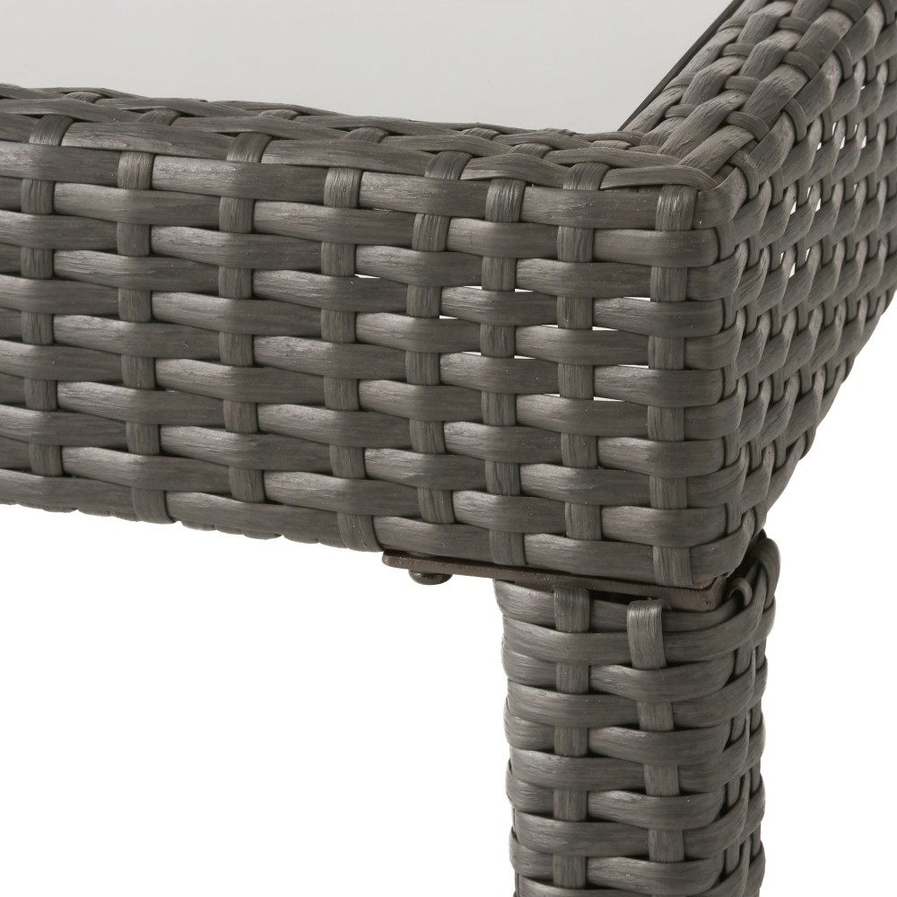 Outdoor Patio Loveseat with Glass Table & Removable Waterproof Cushions, Grey
