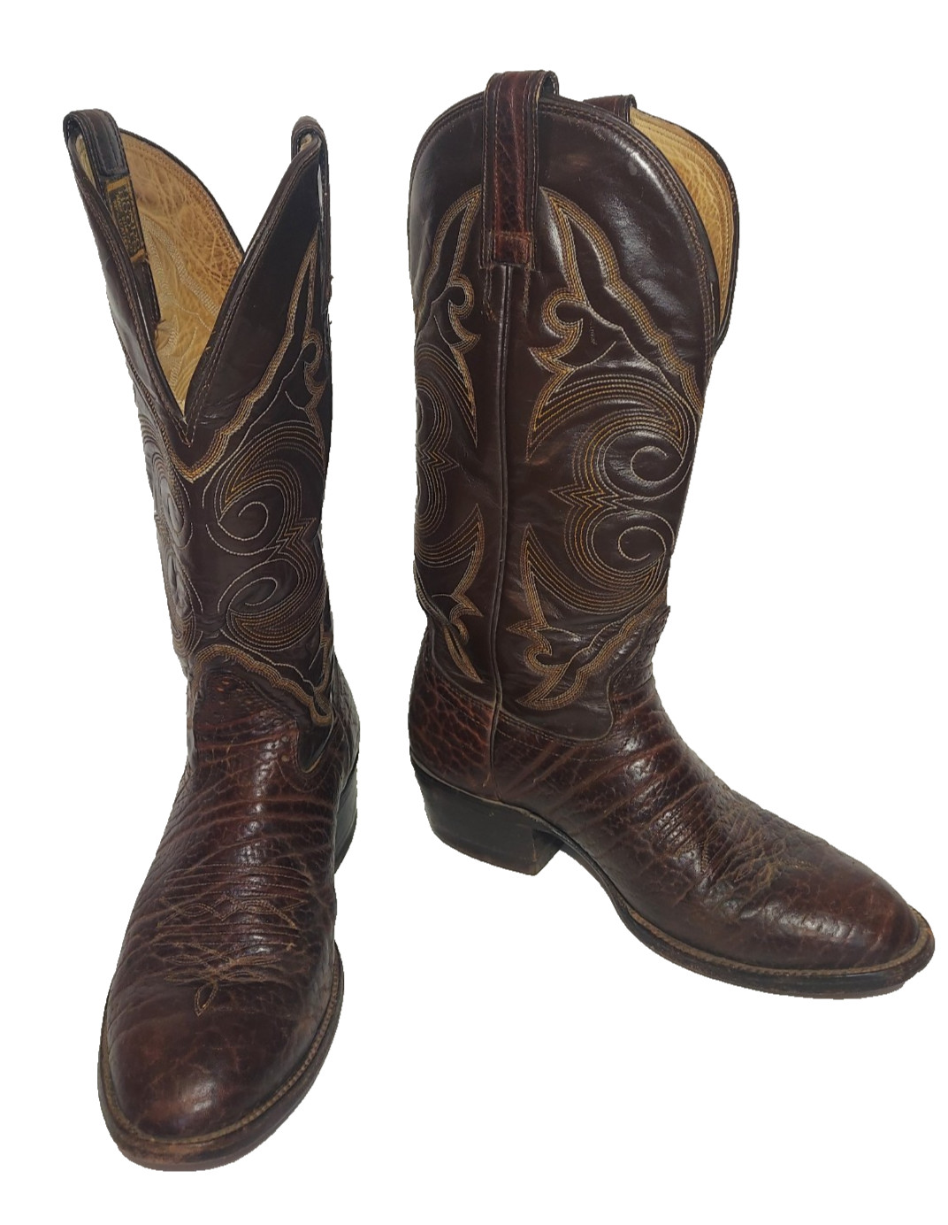 Hondo Cowboy Boots Brown Bullhide Leather Custom Made Western 9 / 9.5 Men