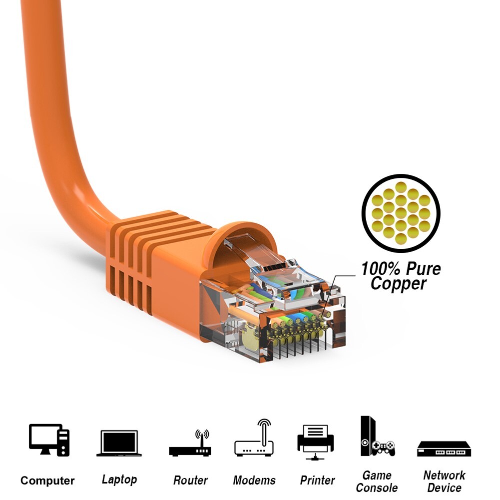 1FT Cat6 RJ45 Ethernet LAN Network UTP Snagless Patch Cable Pure Copper Orange