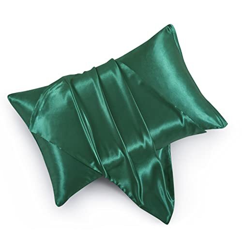 Satin Pillowcases with Zipper （20x30）,Queen Size Queen(20*30) Blackish Green