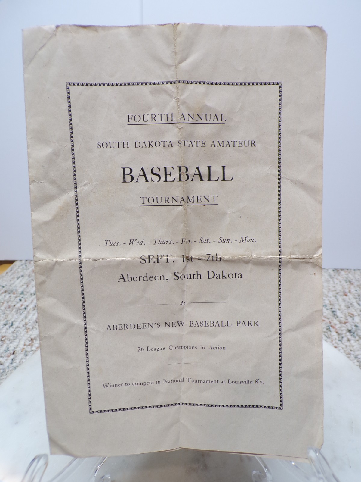 1937 4Th Annual South Dakota State Amateur Baseball Tournament Aberdeen New Park