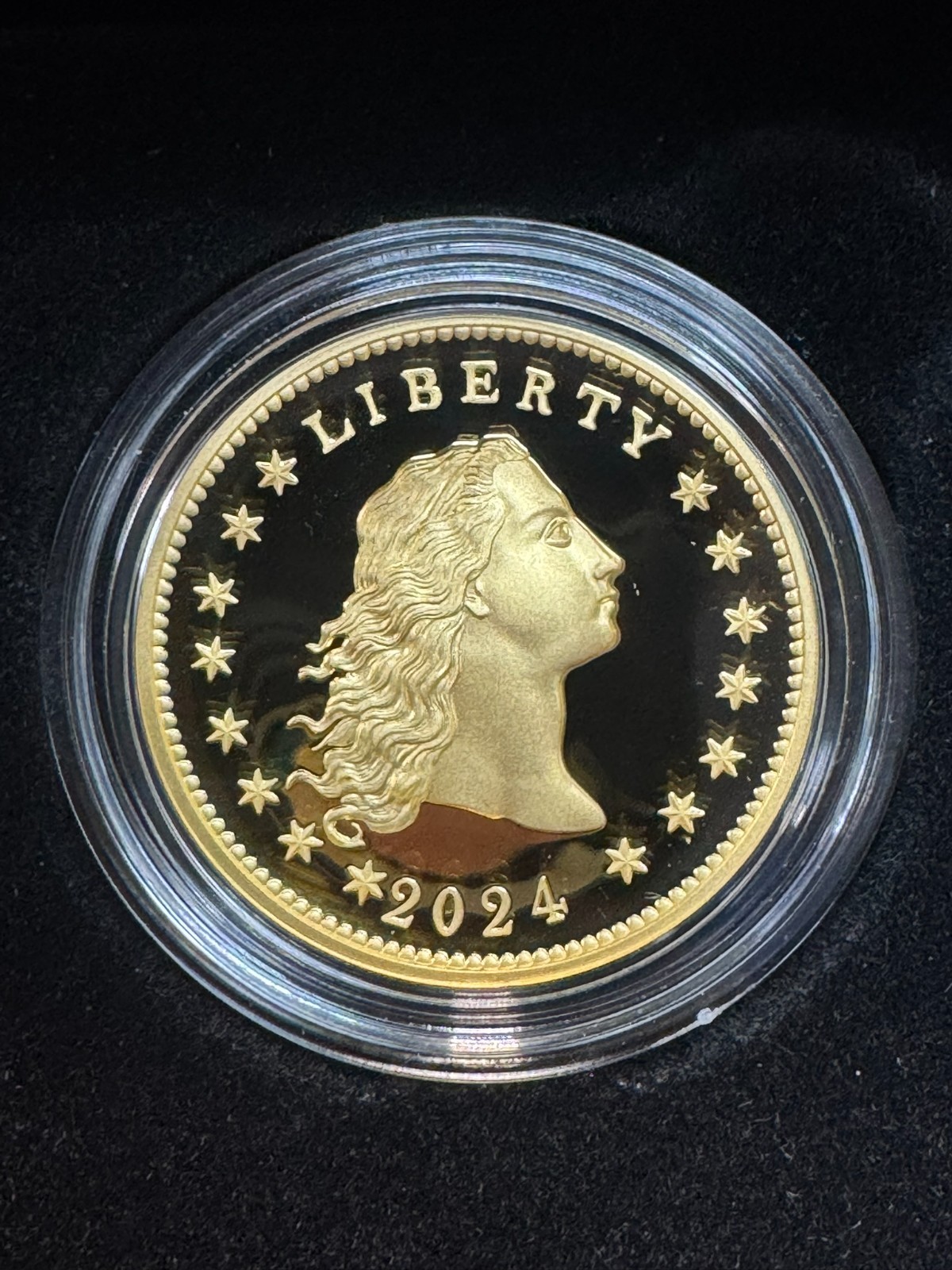 2024 1oz Flowing Hair 230th Anniversary Gold High Relief Proof (Box and CoA)