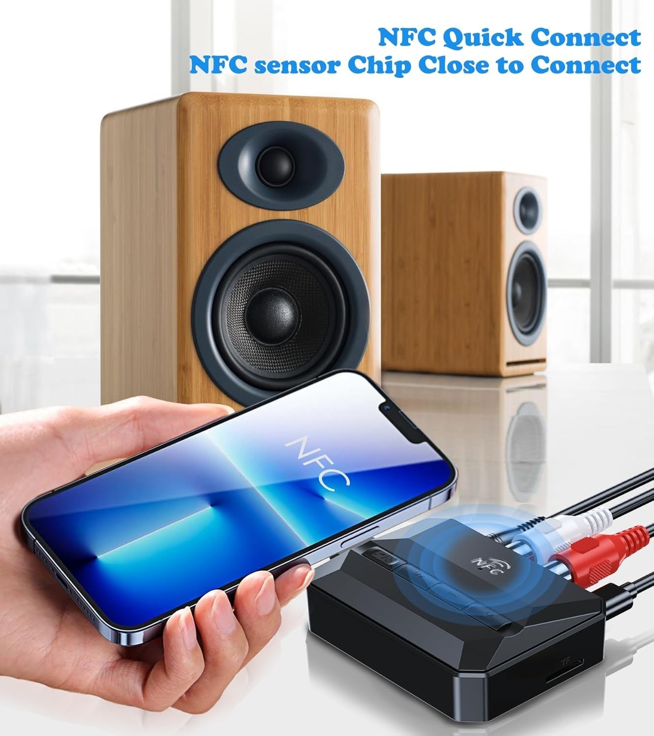 Wireless Audio Adapter with NFC Pairing - Bluetooth Receiver for Old Speakers