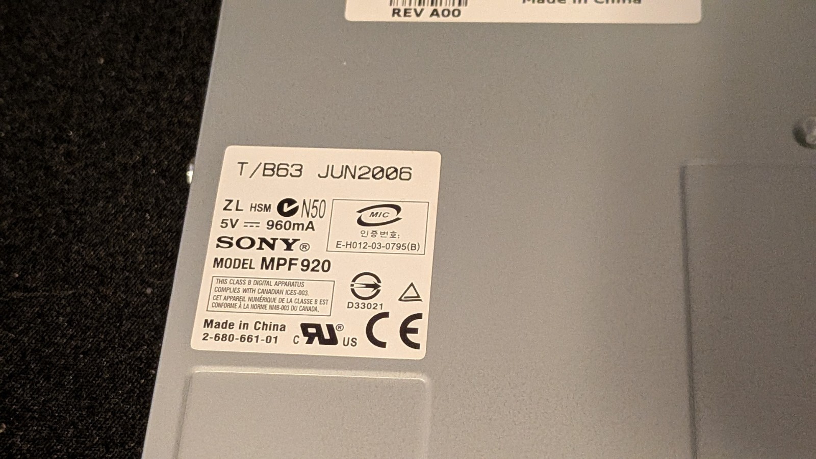 Sony MPF920 Floppy Disk Drive vintage