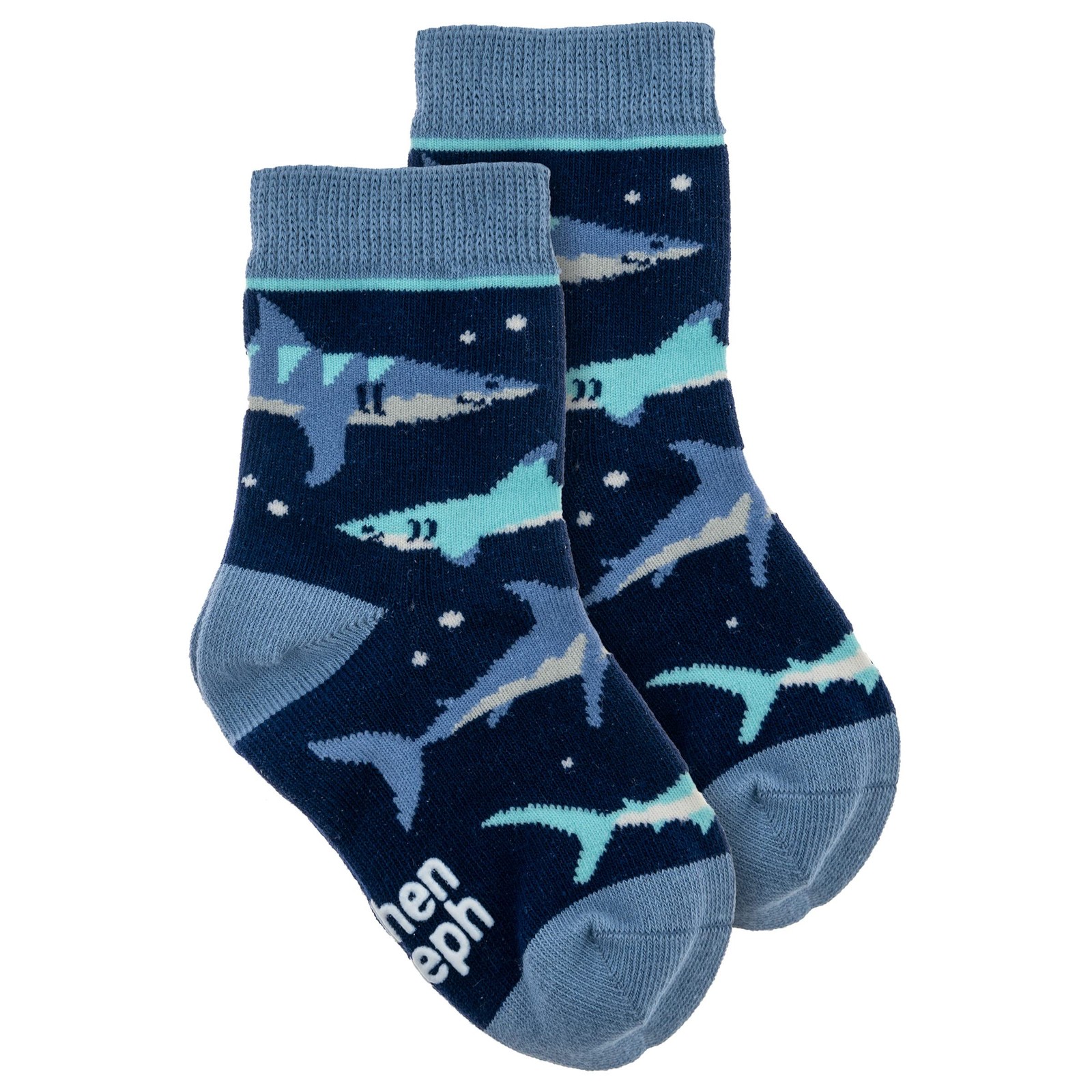 Stephen Joseph Toddler Crew Socks, Navy Shark, 3T