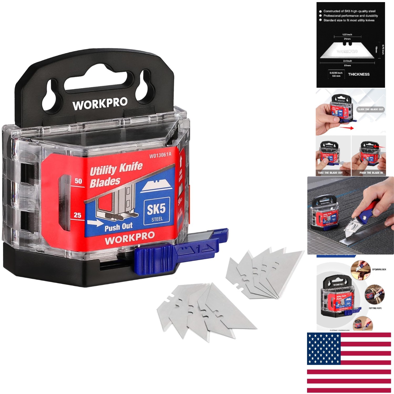 Quality 50-Pack Utility Knife Blades - Durable SK5 Steel for All Cutting Needs