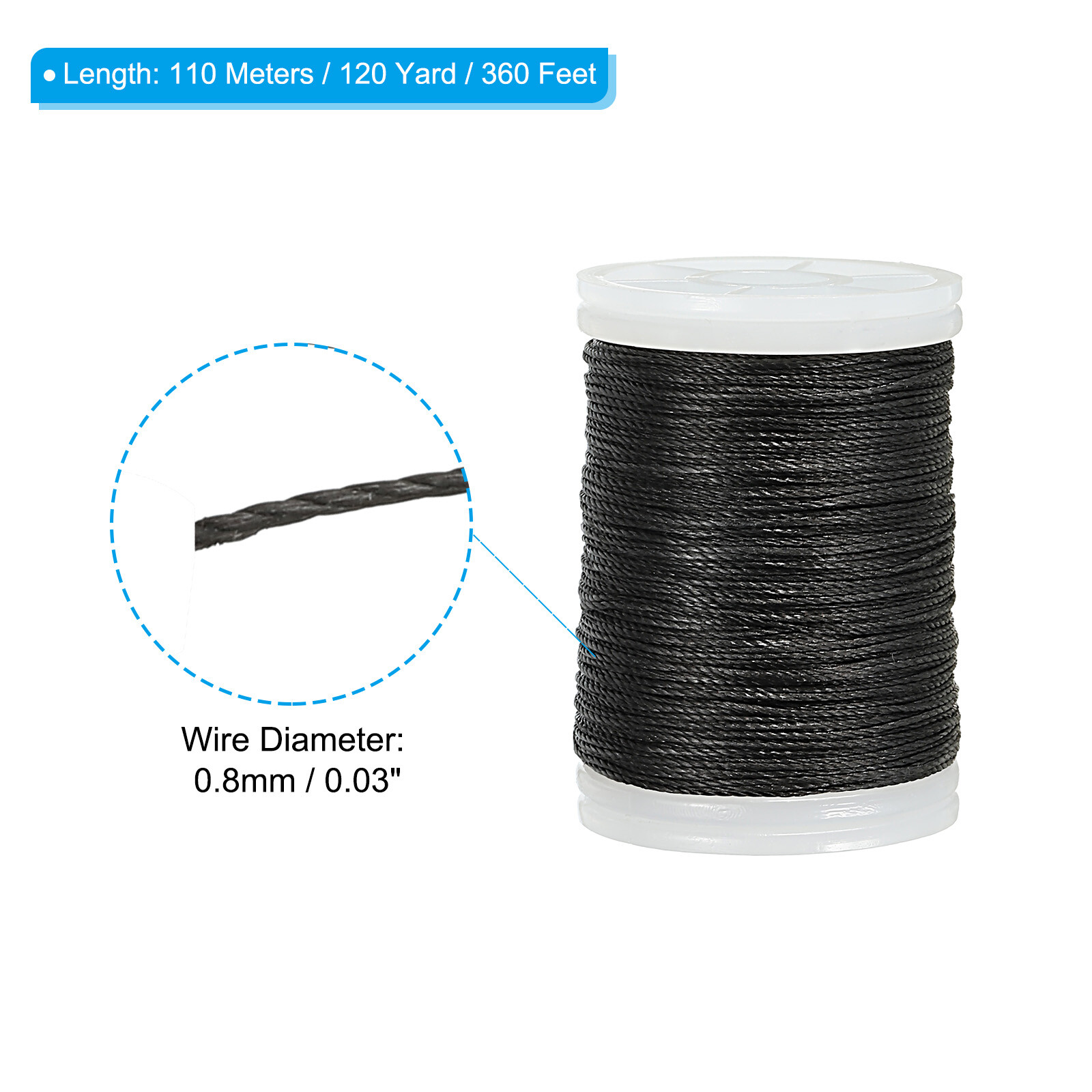 Archery Bow String Serving Thread, 0.3" Dia Bowstring Thread, Black